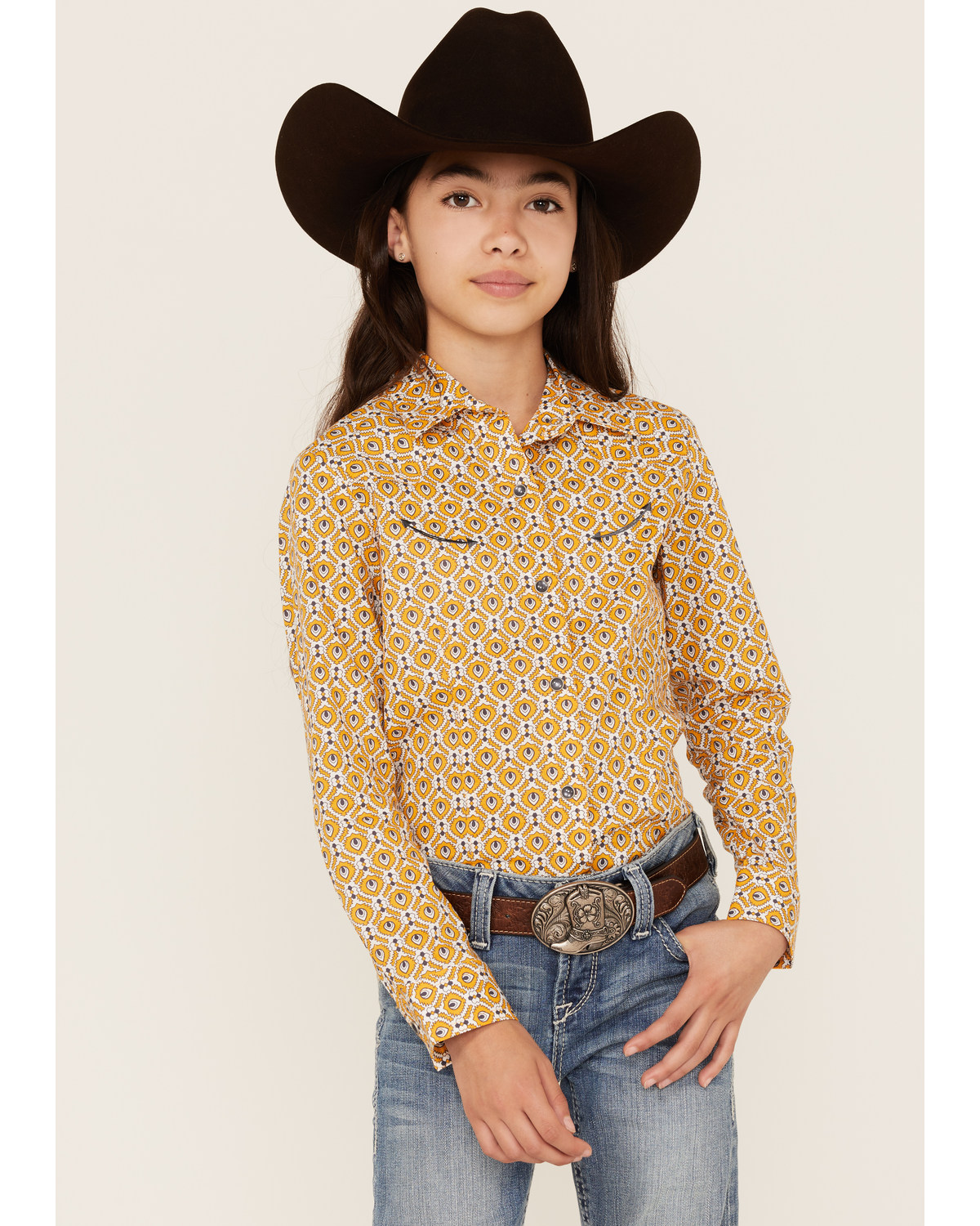 Cruel Girl Girl's Medallion Print Long Sleeve Western Snap Shirt