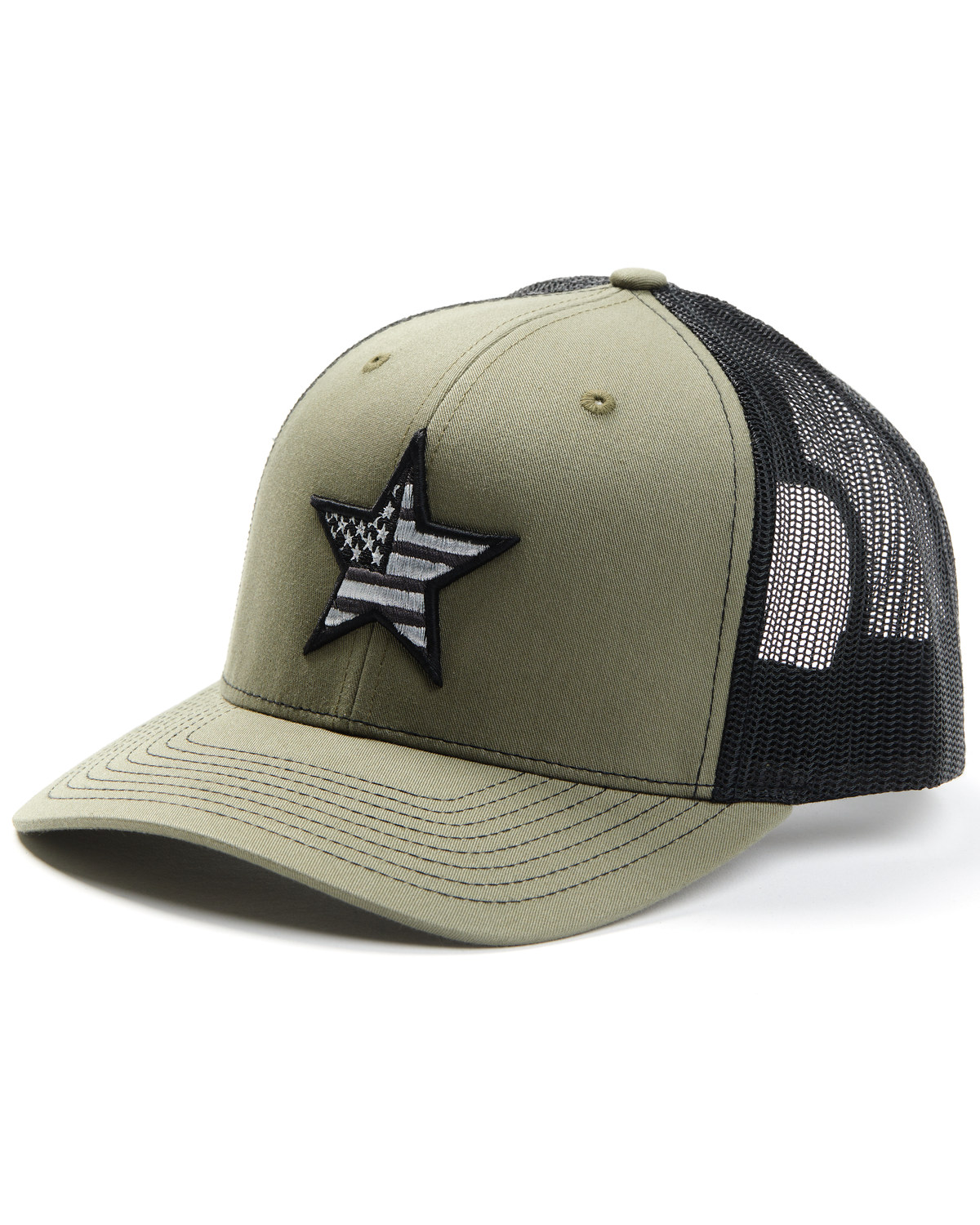 Oil Field Hats Men's American Flag Star Patch Solid-Back Olive Ball Cap