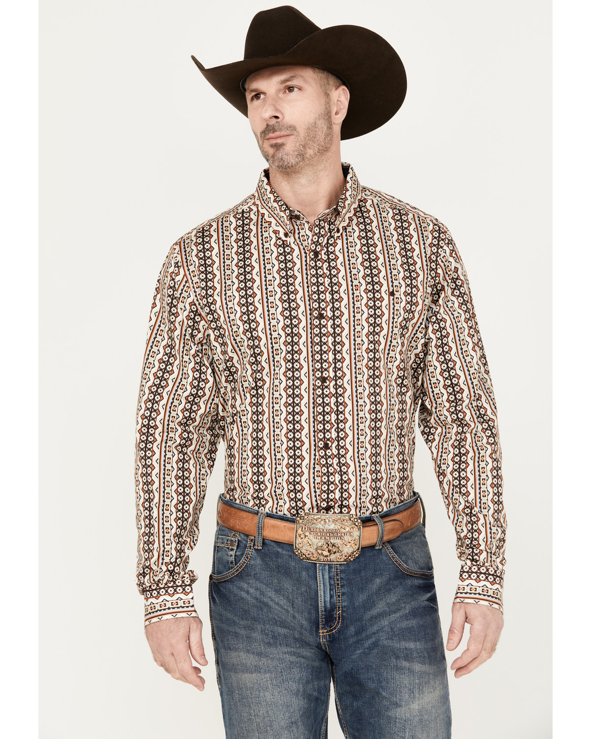 RANK 45® Men's Buckline Striped Long Sleeve Button-Down Western Shirt