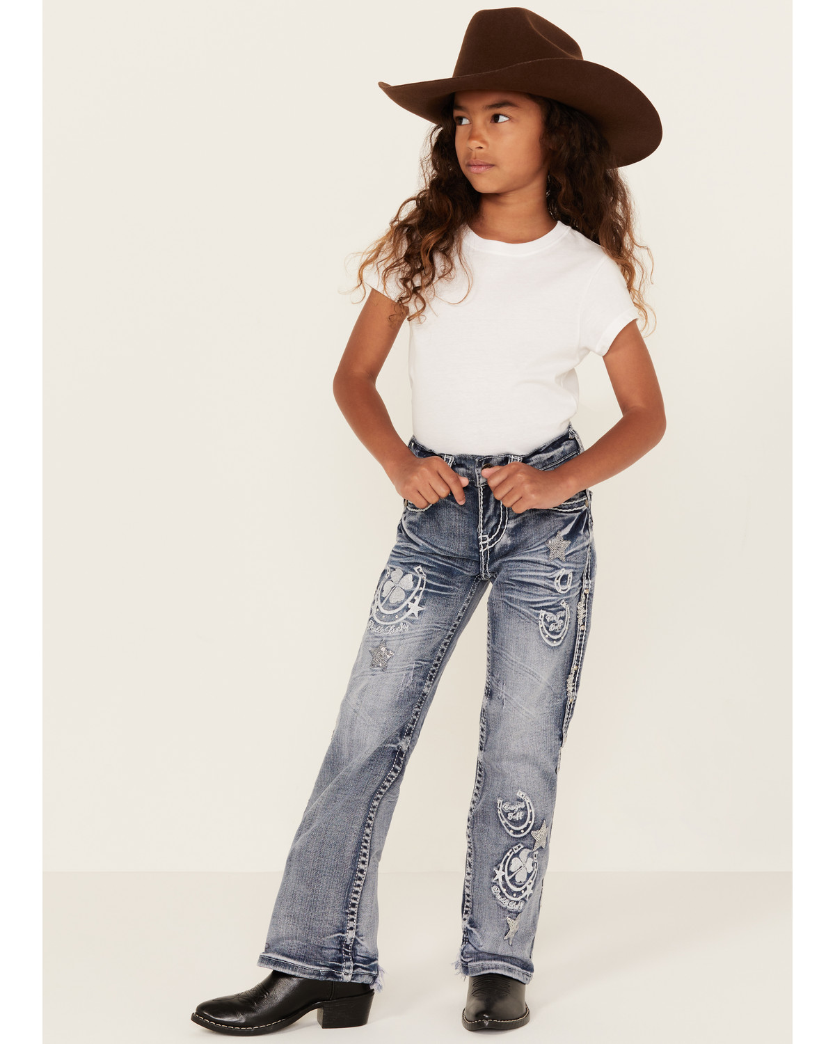Cowgirl Tuff Girls Double Lucky Mid Rise Bootcut Stretch Denim Jeans