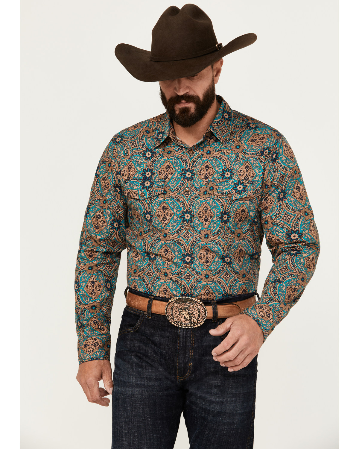 Gibson Trading Co Men's Vagabond Medallion Print Long Sleeve Snap Western Shirt