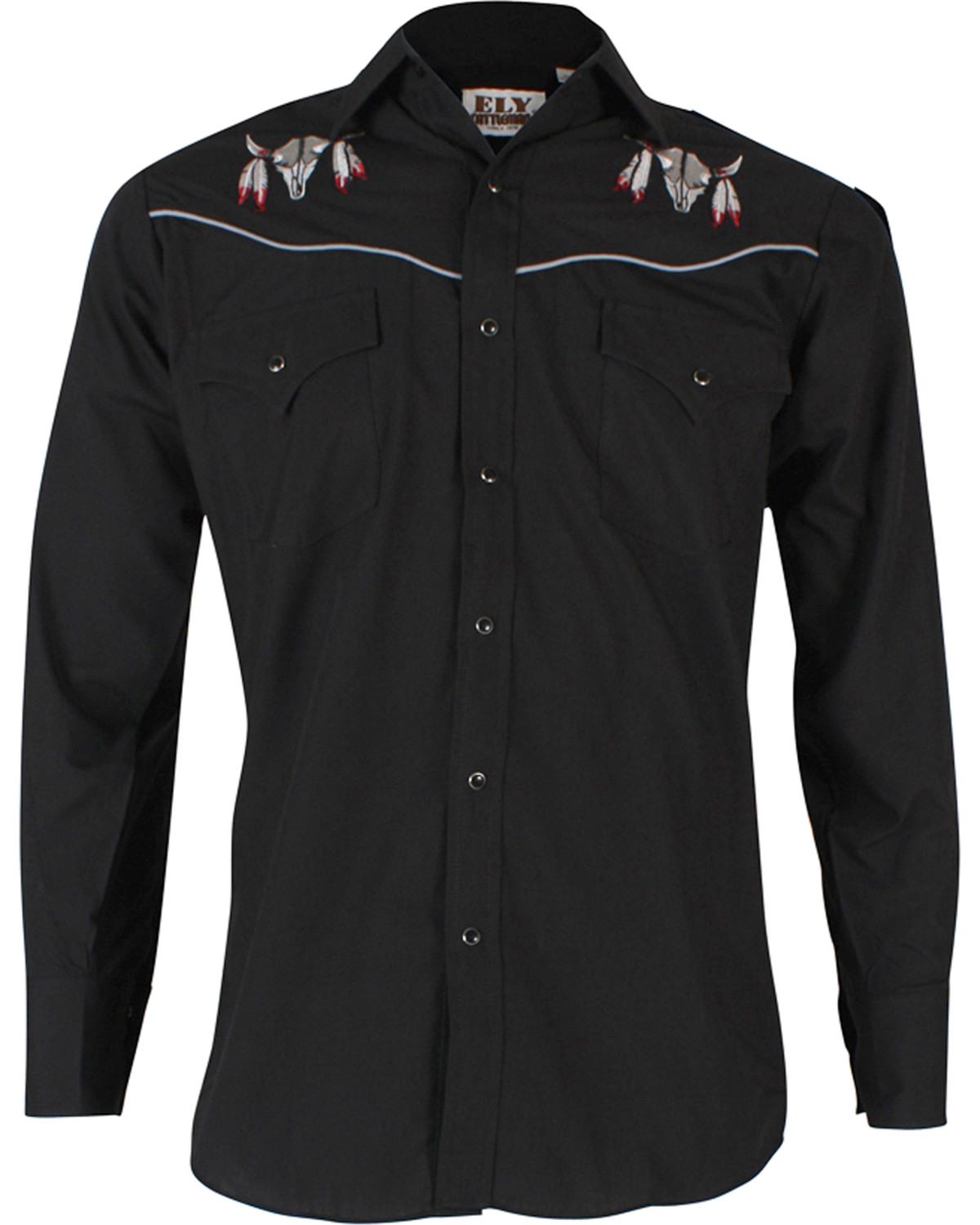 Ely Walker Men S Embroidered Cow Skull Long Sleeve Western Shirt