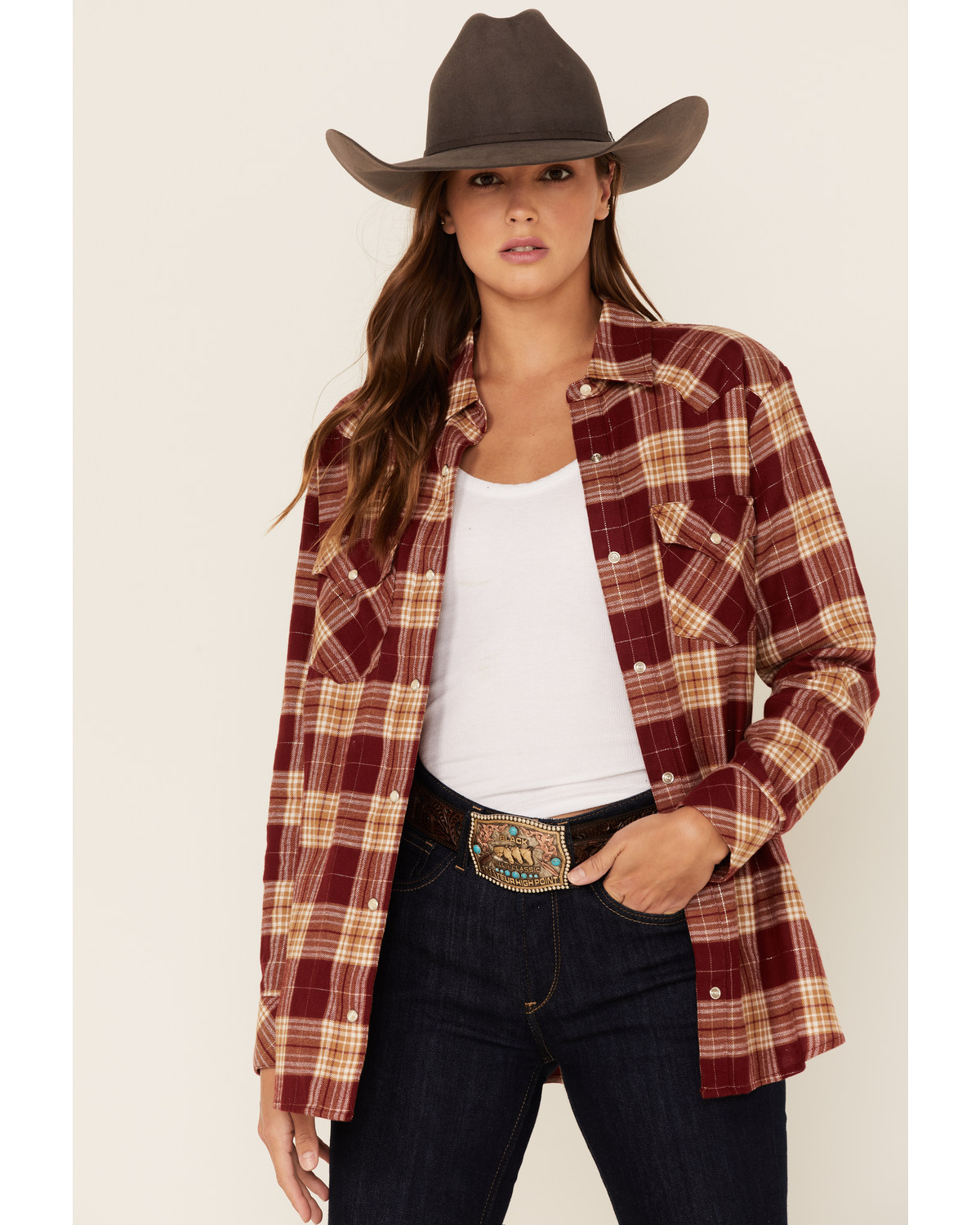 Burgundy flannel shirt women's