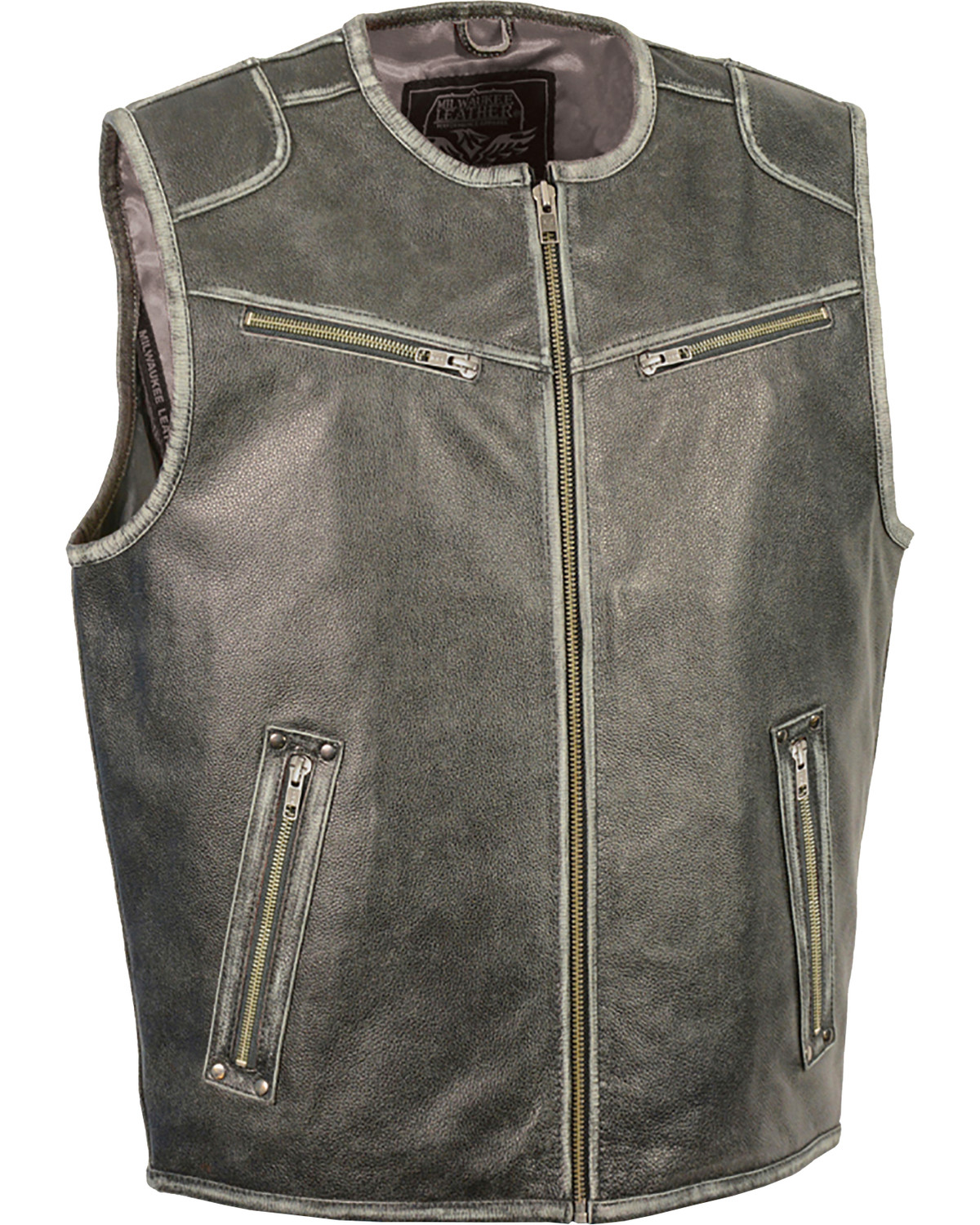 Milwaukee Leather Men's Vintage Distressed Zipper Front Vest - Big - 4X
