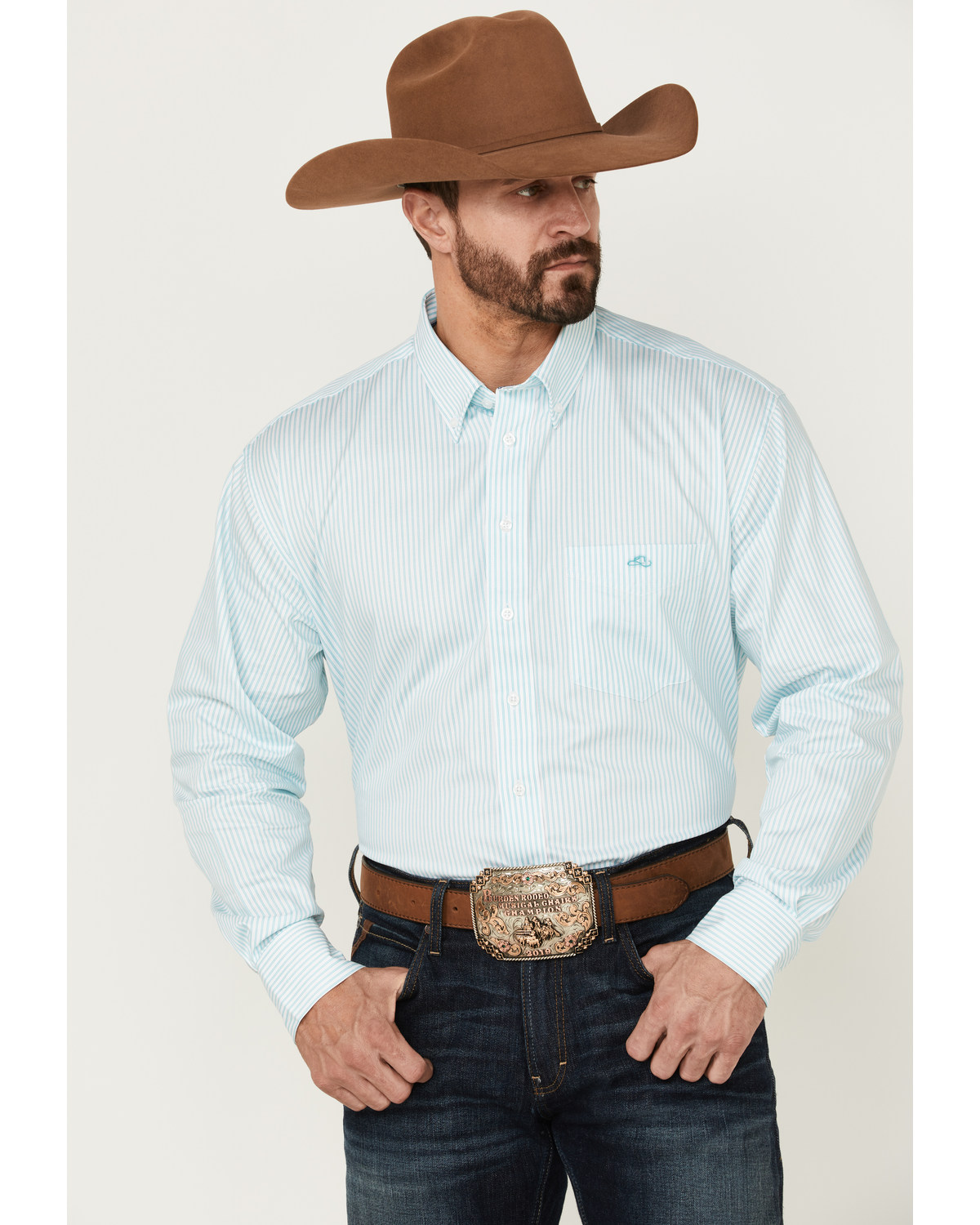 Resistol Men's Trenton Stripe Long Sleeve Button Down Western Shirt