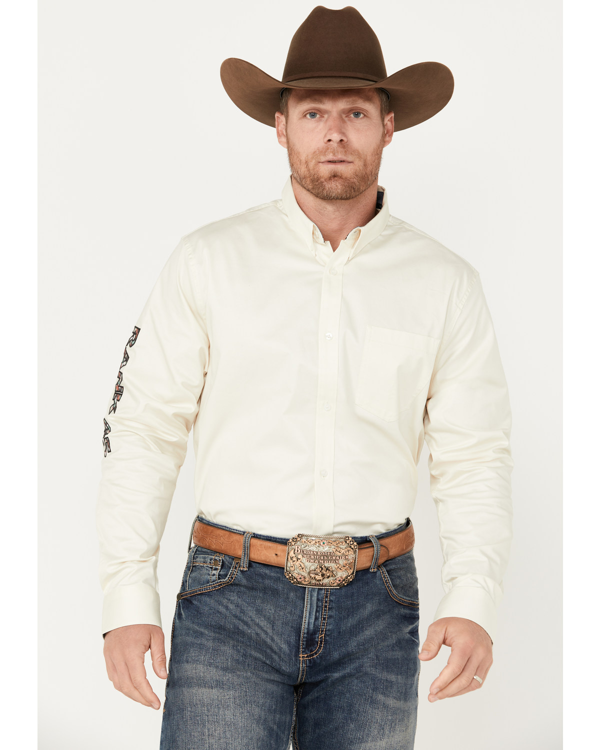 RANK 45® Men's Solid Twill Logo Long Sleeve Button-Down Western Shirt