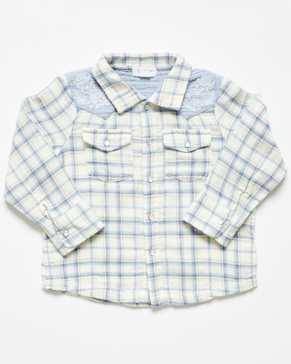 Angel Dear Infant Boys' Plaid Print Long Sleeve Pearl Snap Western Shirt