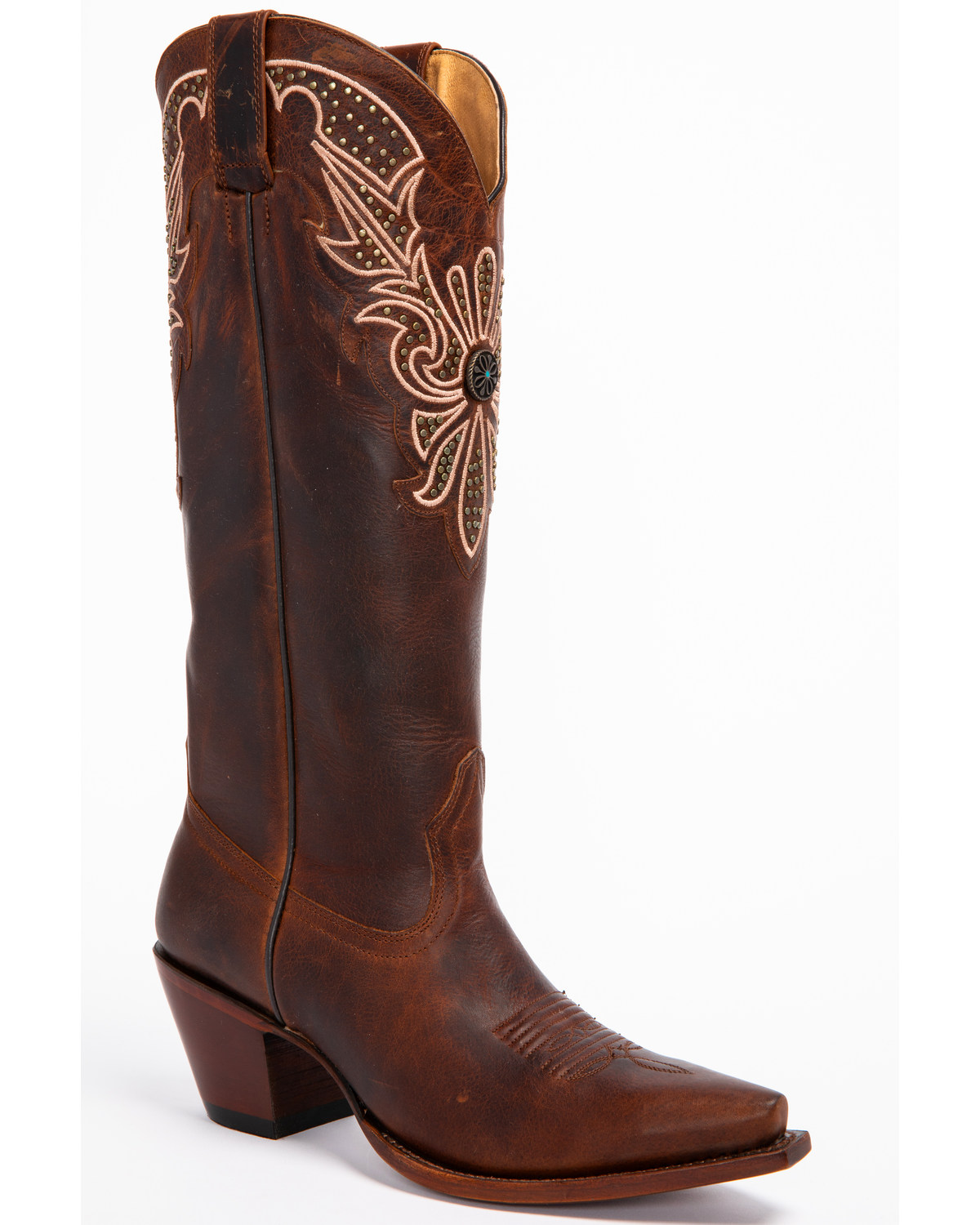 Shyanne Women's Mariel Floral Embroidered Studded Concho Western Boots - Snip Toe