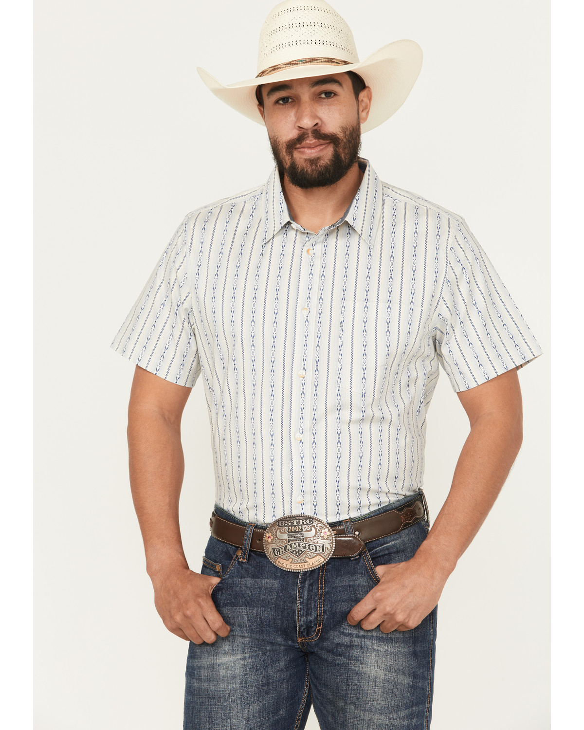 Cody James Men's Wild West Rhythms Southwestern Striped Short Sleeve Button-Down Stretch Western Shirt