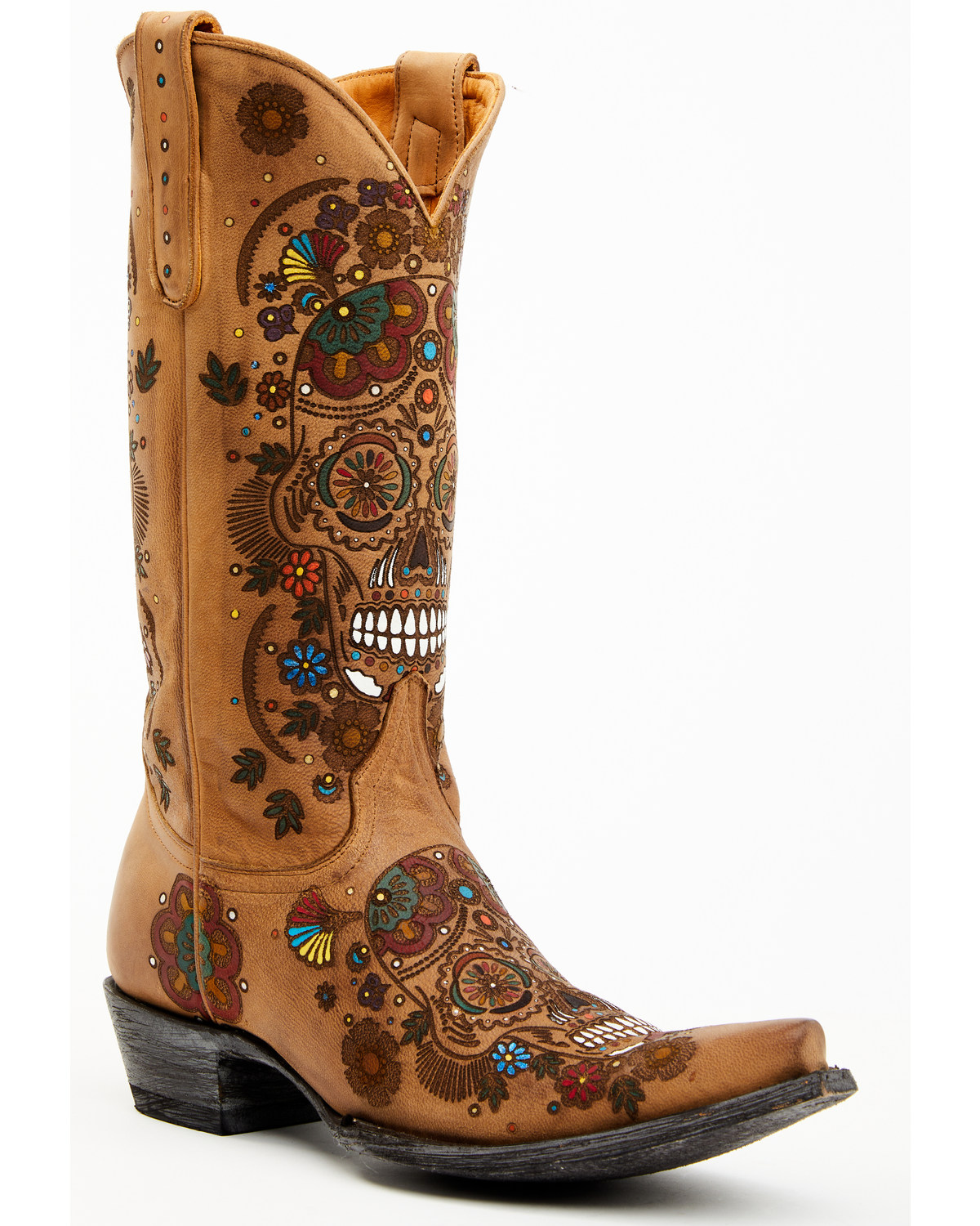 Old Gringo Women's Cavalier Skull & Floral Burnished Tall Western Leather Boots - Snip Toe