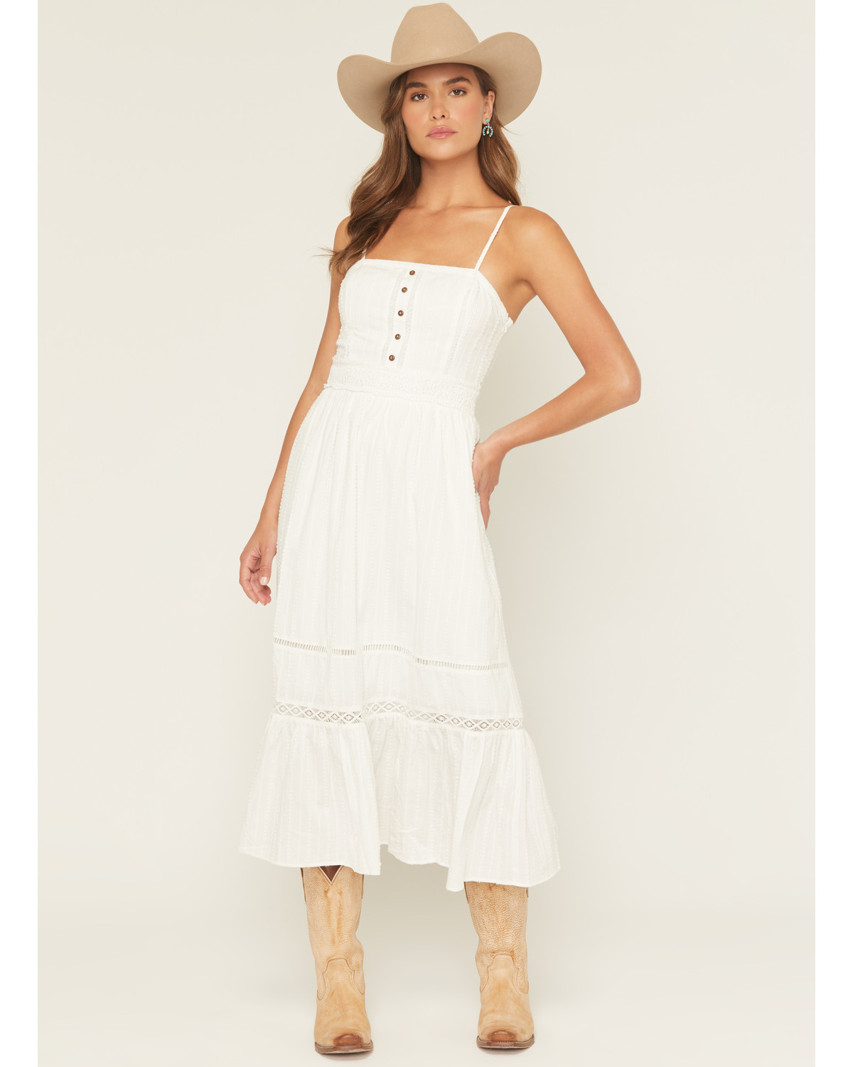 Miss Me Women's Sleeveless Button-Front Eyelet Trim Midi Dress