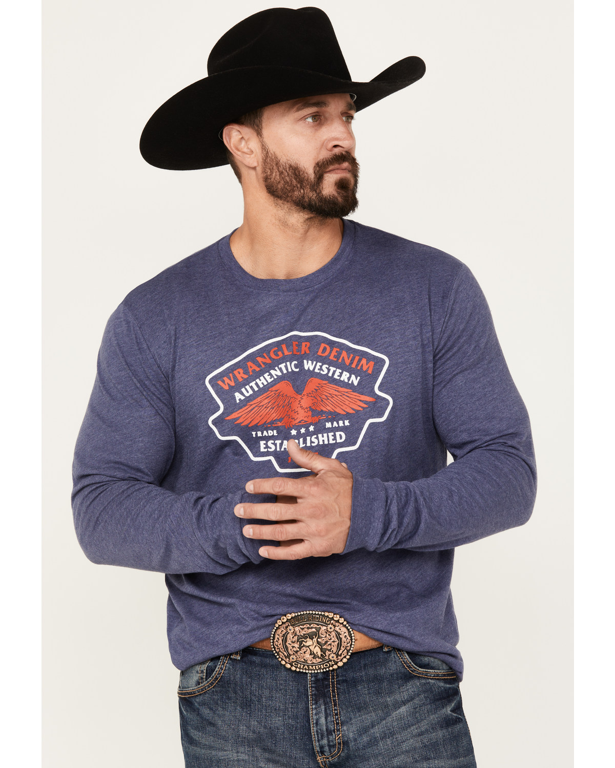 Wrangler Men's Authentic Western Denim And Eagle Long Sleeve Graphic T-Shirt