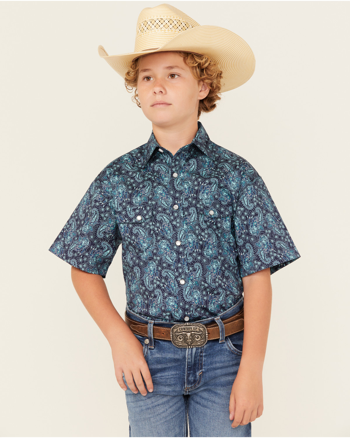 Panhandle Boys' Paisley Print Long Sleeve Snap Western Shirt