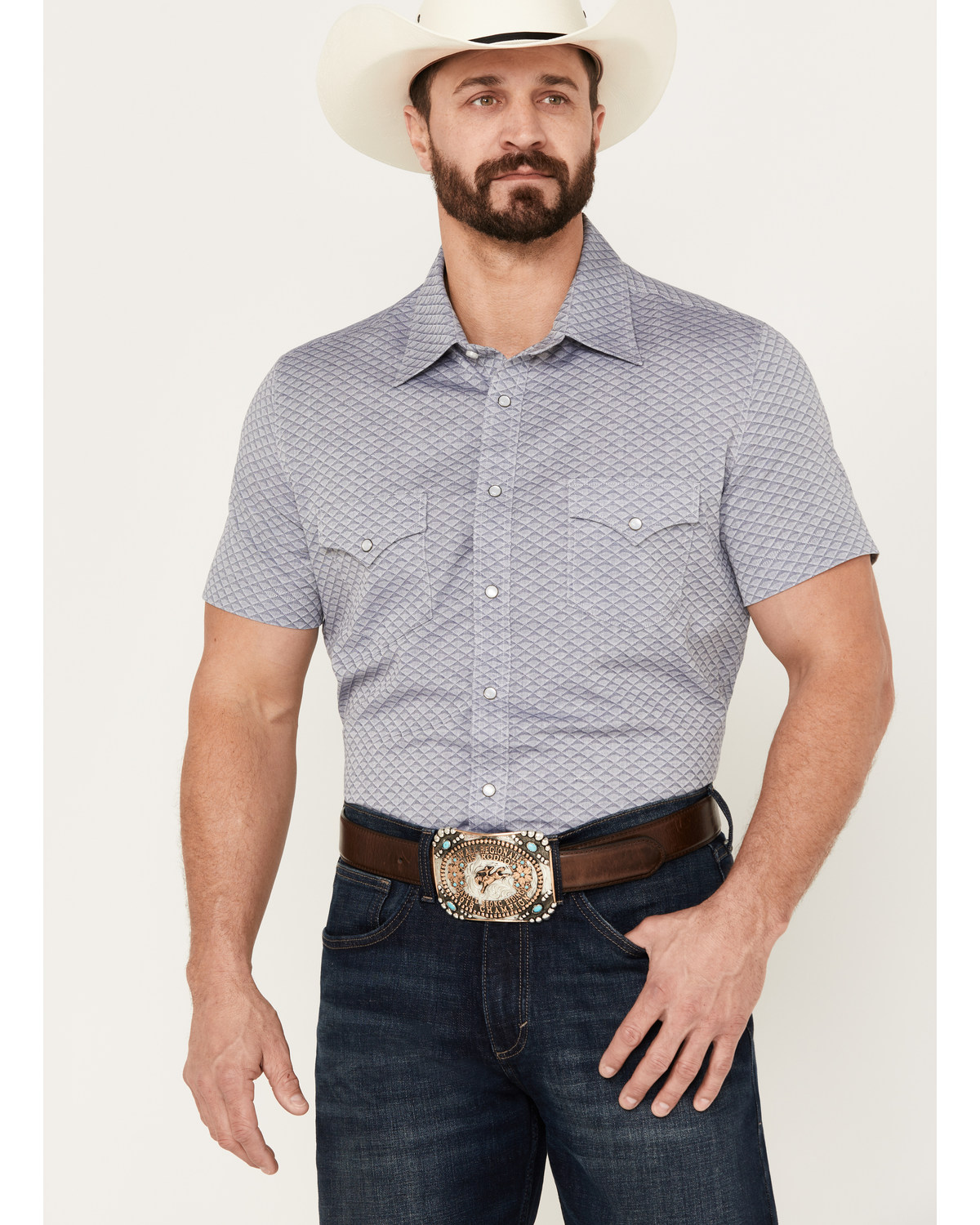 Rock & Roll Denim Men's Geo Print Short Sleeve Western Pearl Snap Shirt