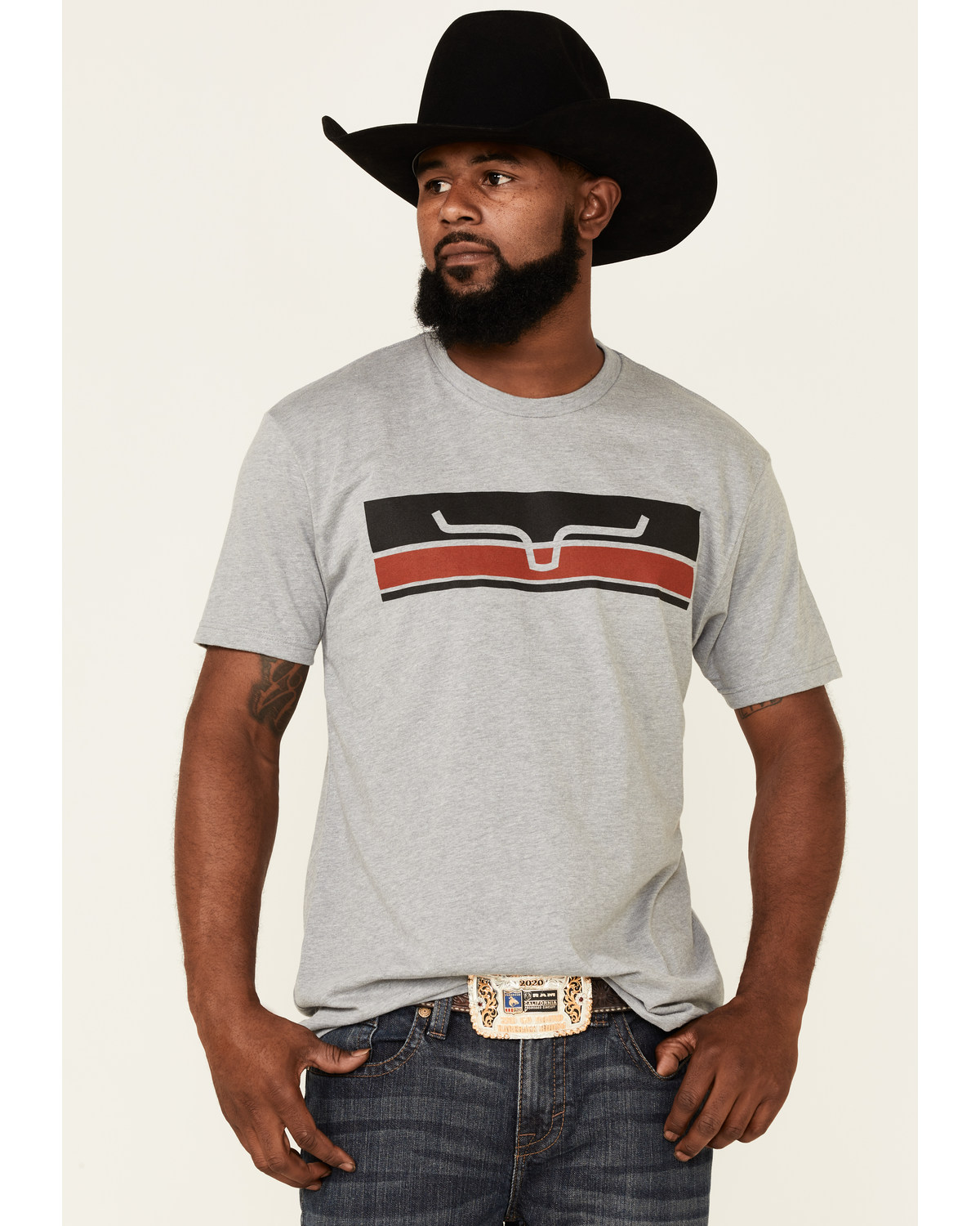 Kimes Ranch Men's Gray Broken Stripe Logo Short Sleeve T-Shirt