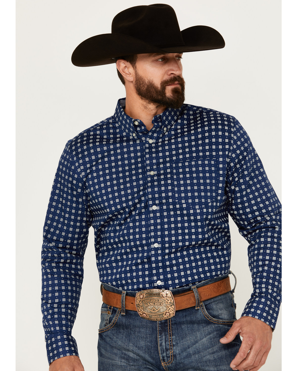 Cody James Men's Rough Road Geo Print Long Sleeve Stretch Button-Down Western Shirt