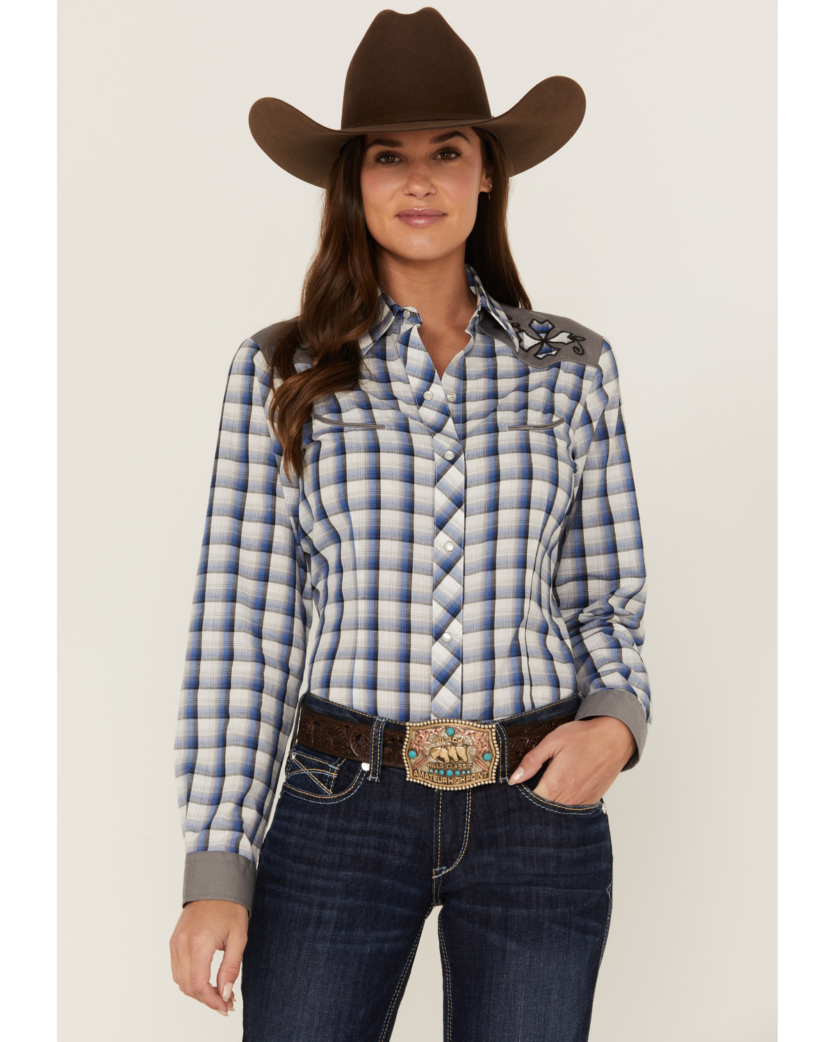 Roper Women's Plaid Print Long Sleeve Western Pearl Snap Shirt