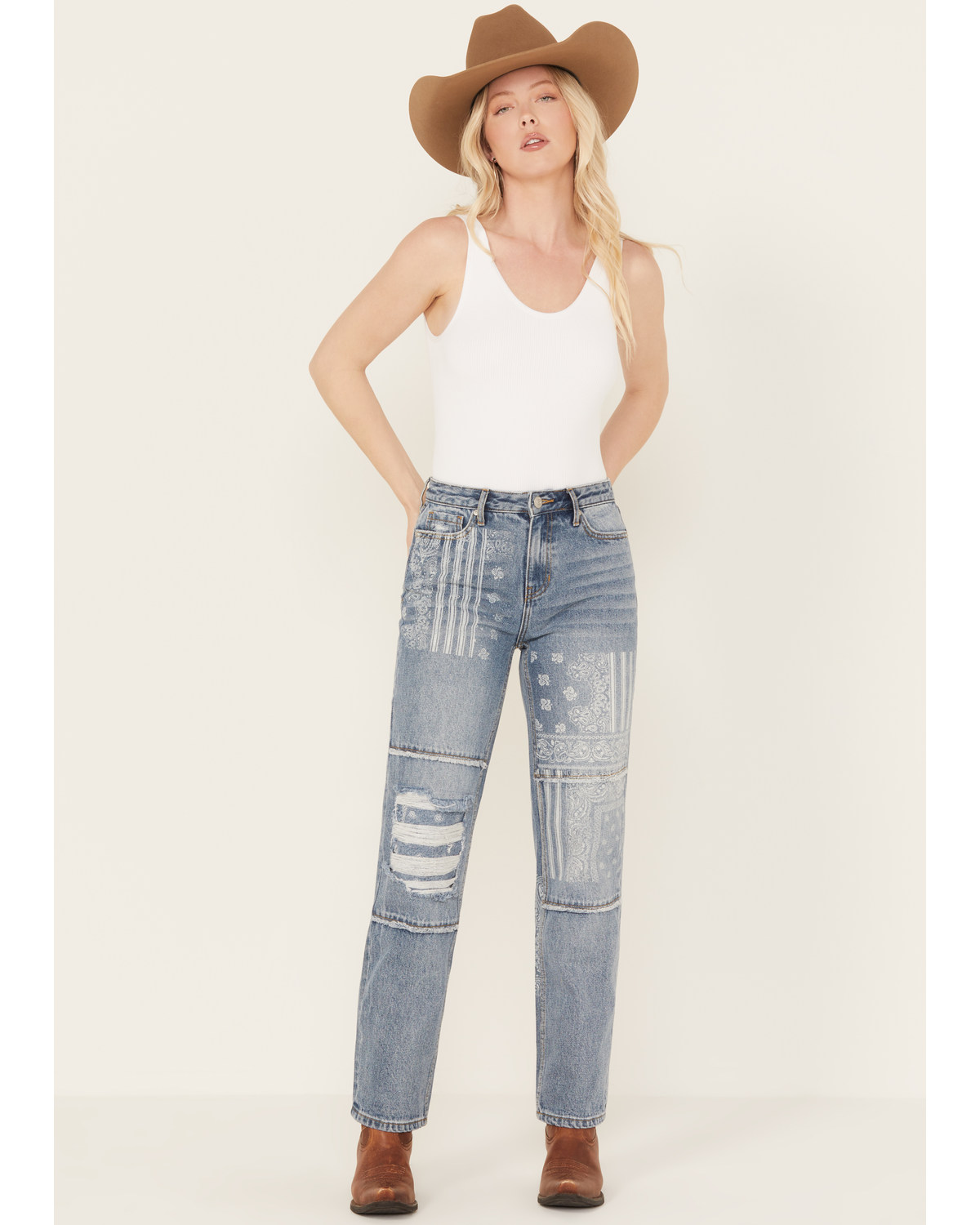 Cleo + Wolf Women's Astoria Medium Wash High Rise Straight Jeans