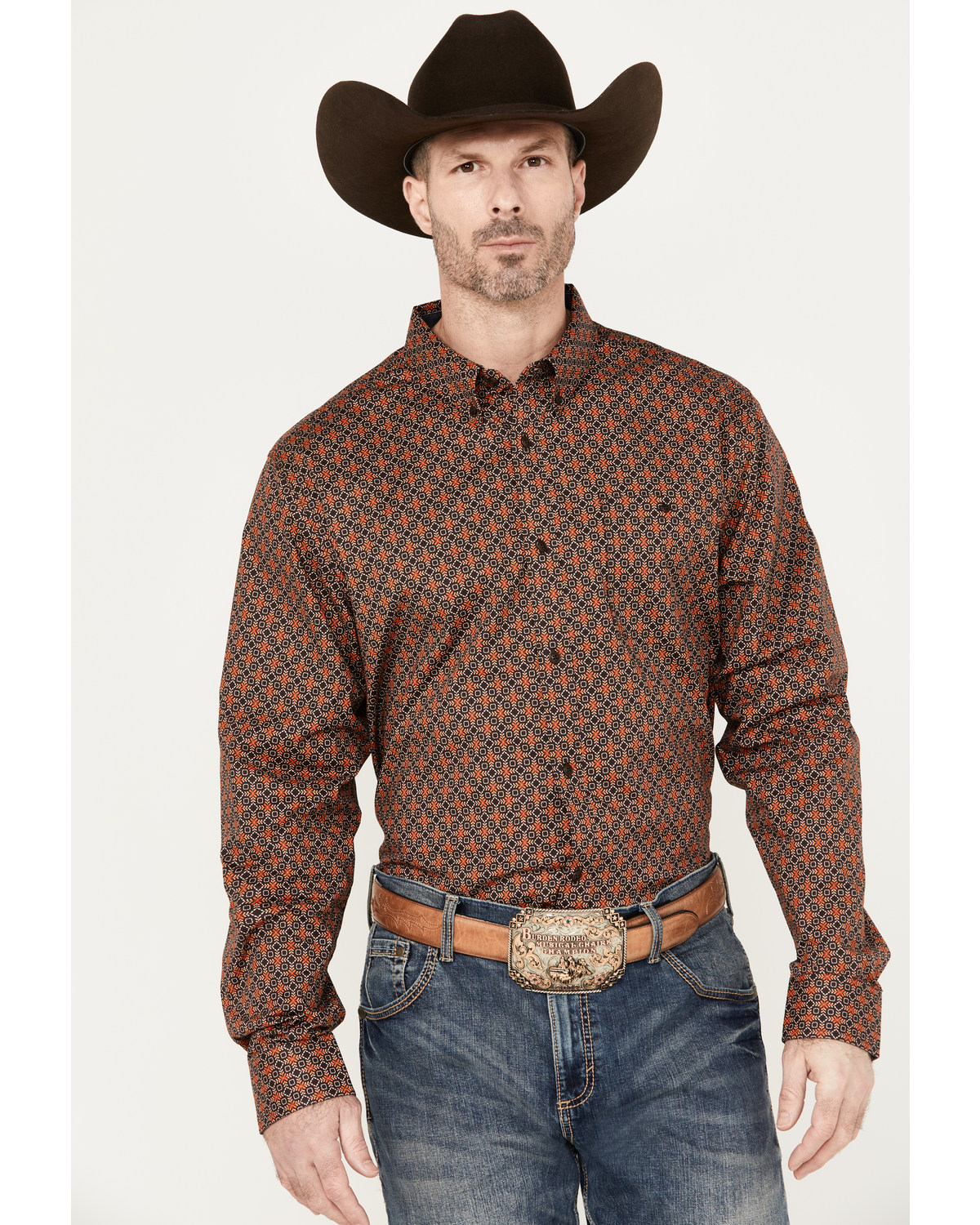 RANK 45® Men's Floral Medallion Print Long Sleeve Button-Down Western Shirt