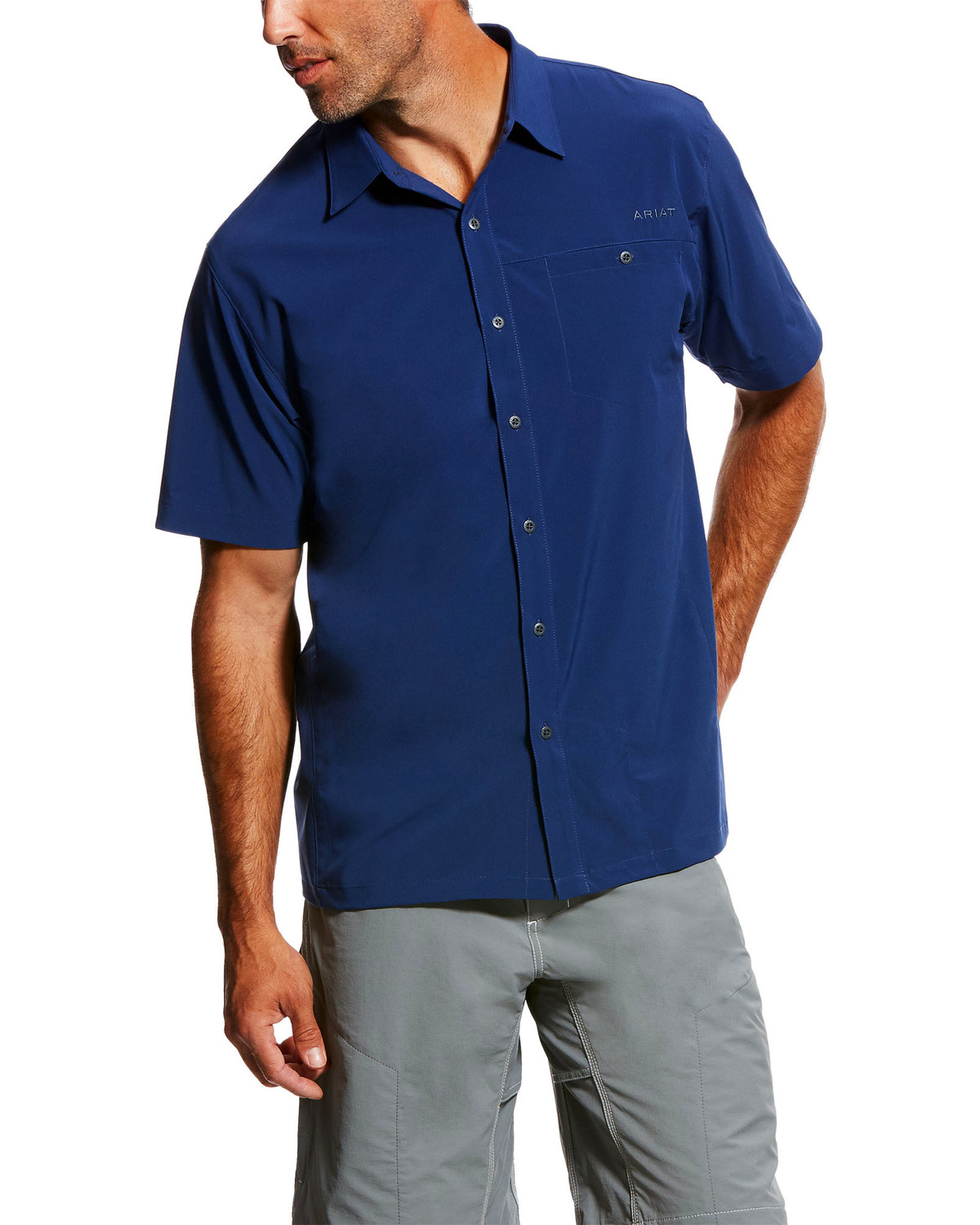 Ariat Men S Blue Tek Solitude Button Down Short Sleeve Shirt