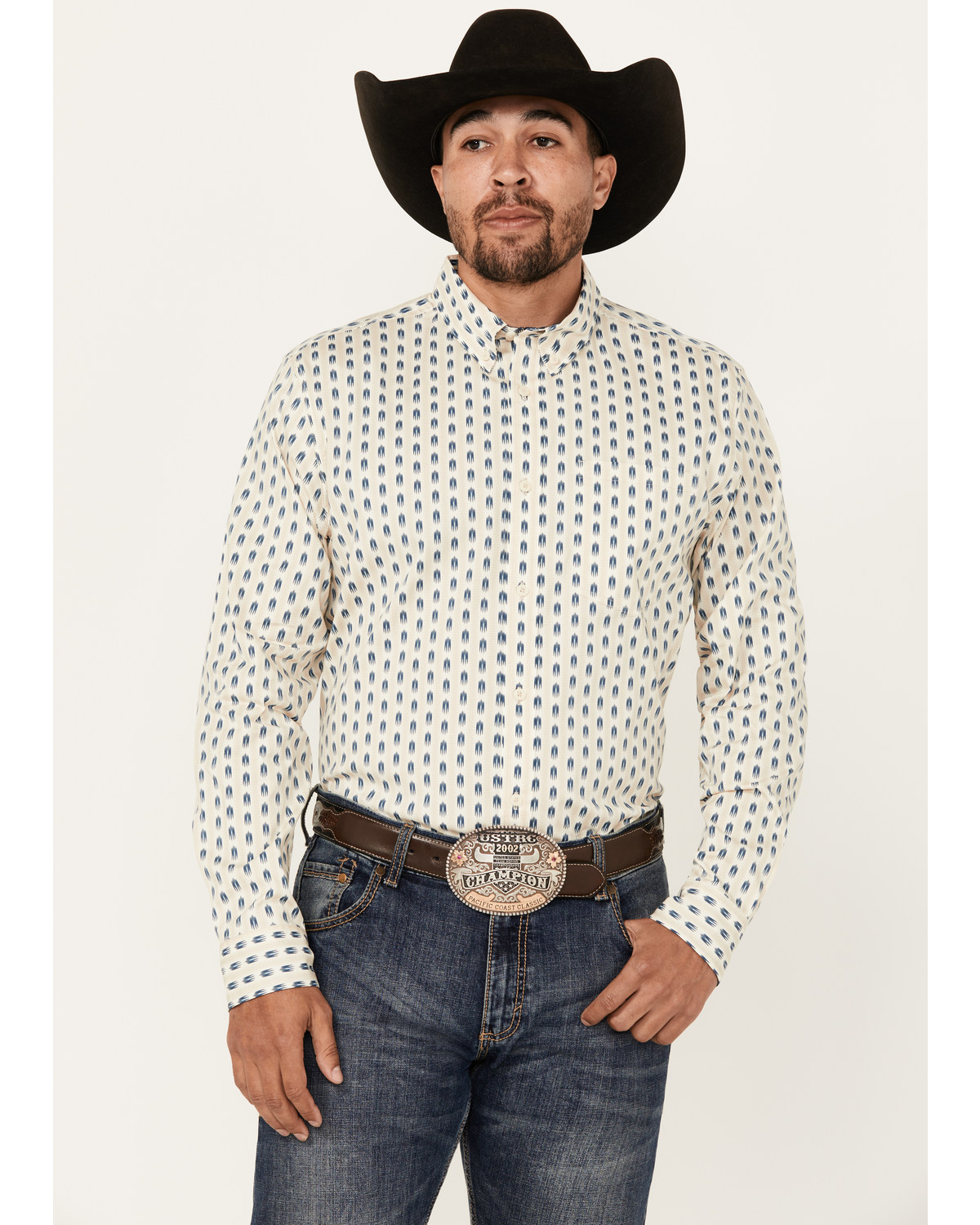 Cody James Men's Gunsmoke Striped Print Long Sleeve Button-Down Stretch Western Shirt