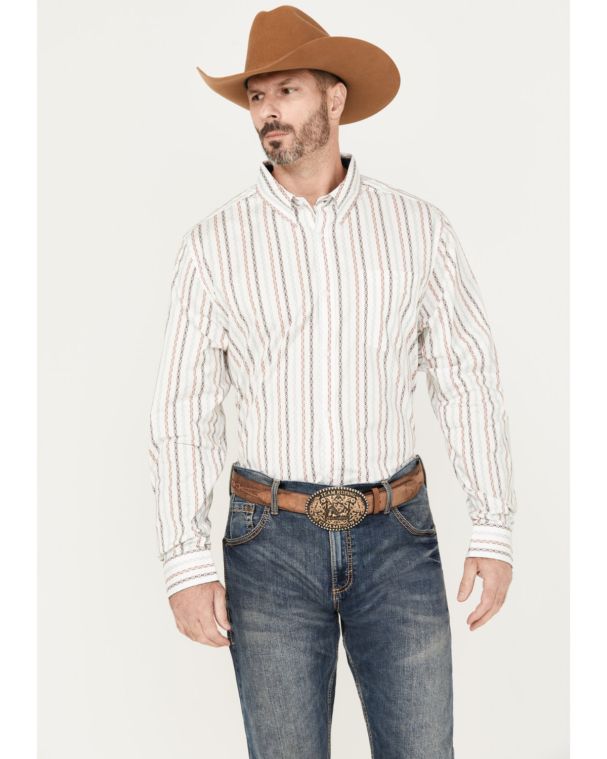 RANK 45® Men's Stormy Southwestern Striped Print Long Sleeve Button-Down Stretch Western Shirt