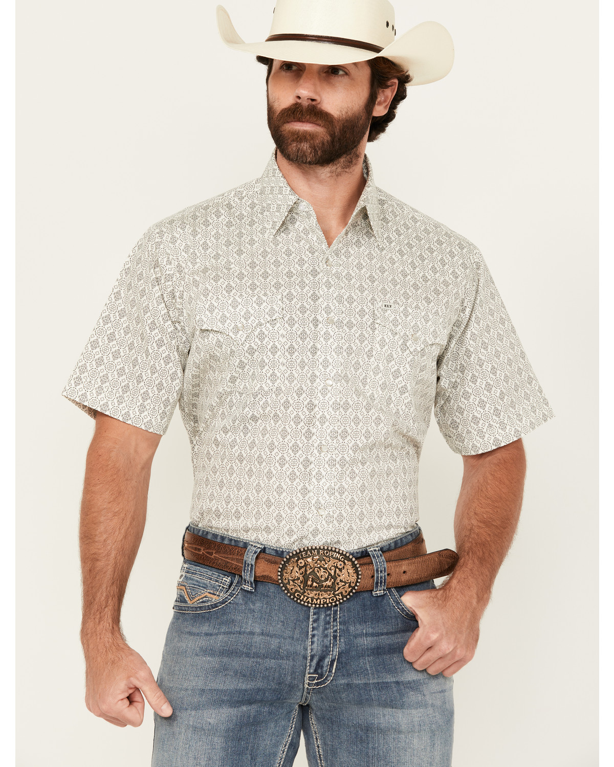 Ely Walker Men's Medallion Print Short Sleeve Snap Western Shirt