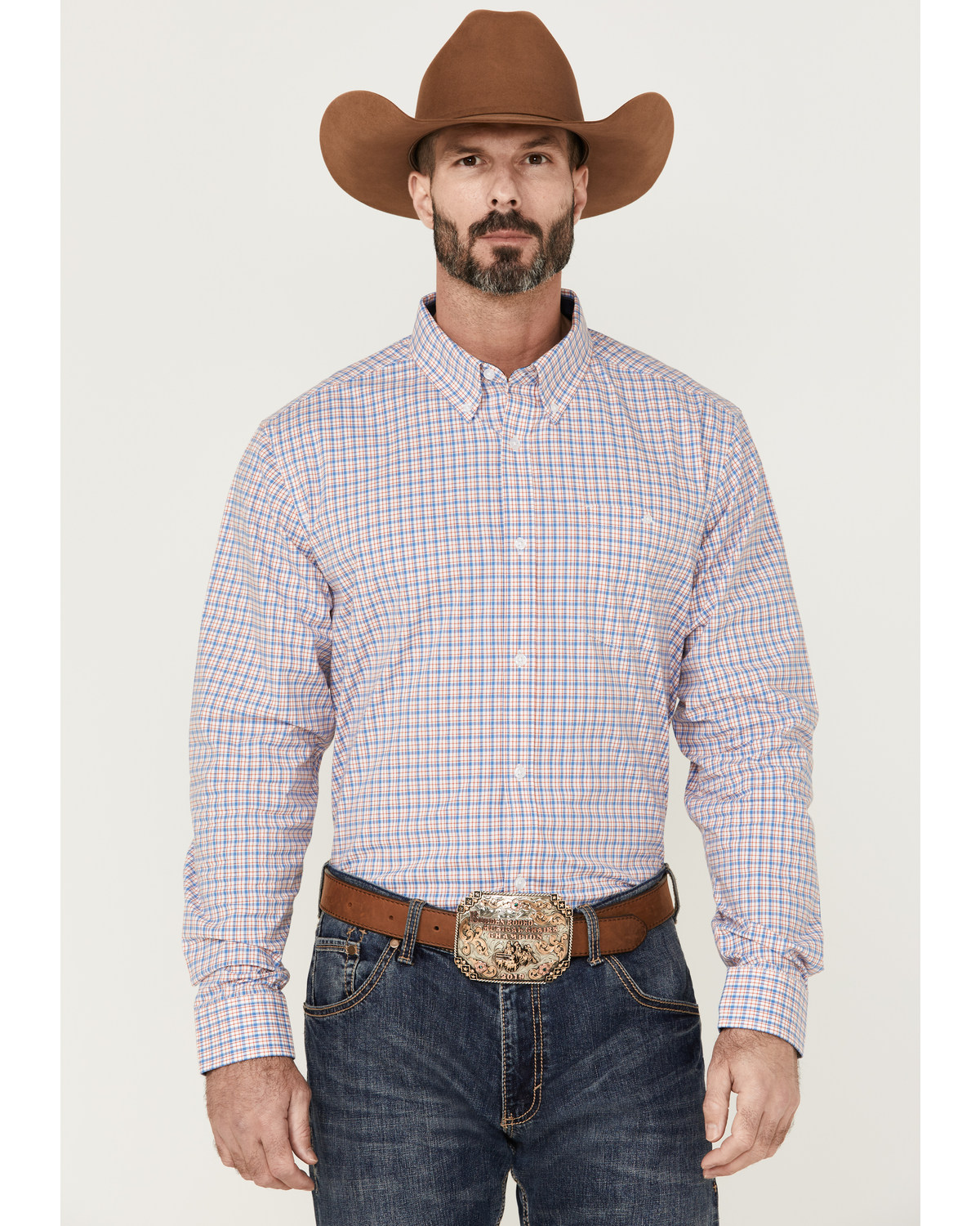 RANK 45® Men's Bronc Small Plaid Print Long Sleeve Button-Down Western Shirt