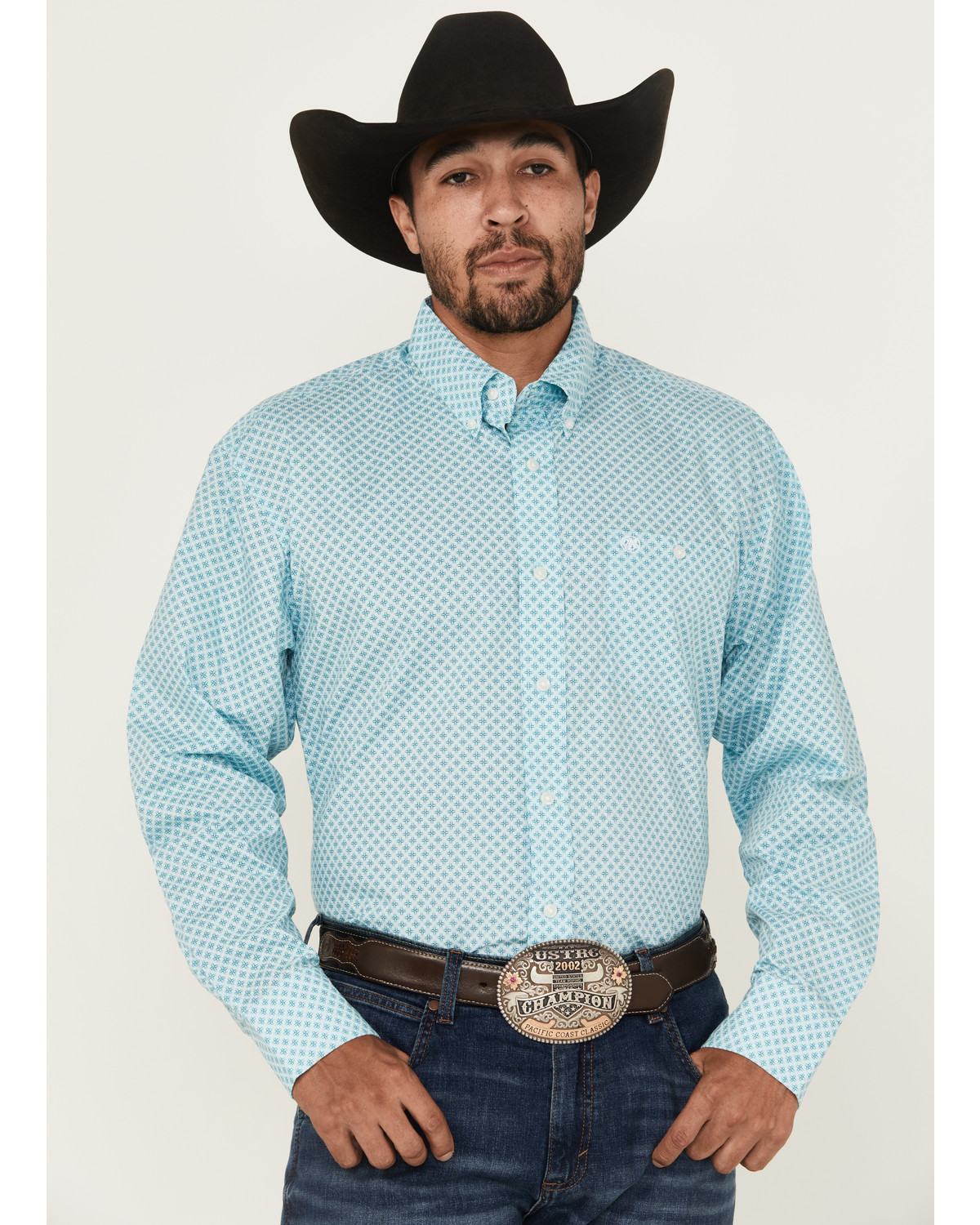 Wrangler Men's Geo Print Long Sleeve Button-Down Stretch Western Shirt