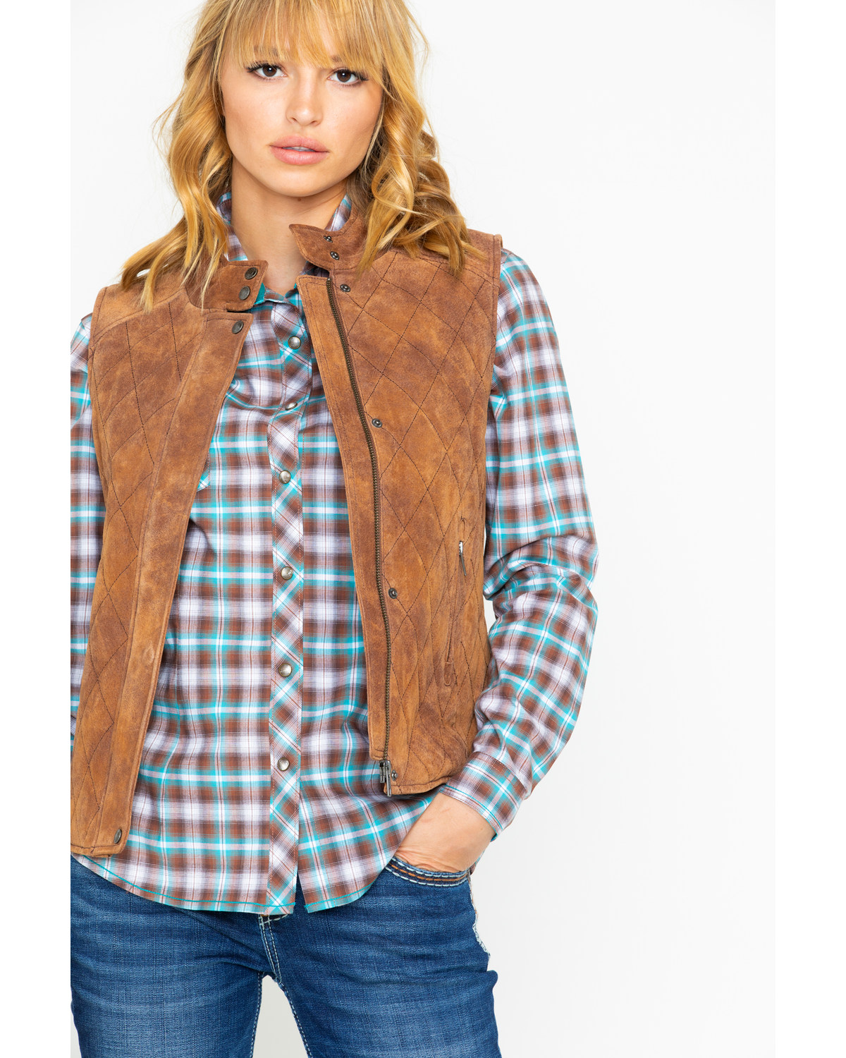 Ladies quilted vest with snaps back