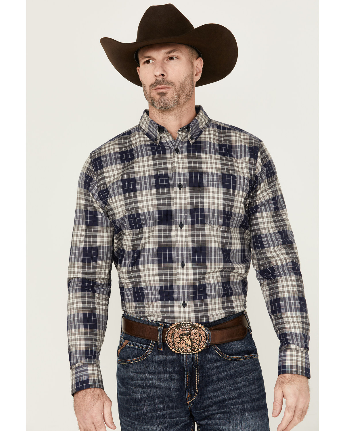 Cody James Men's Howdy Plaid Print Long Sleeve Button-Down Stretch Western Shirt