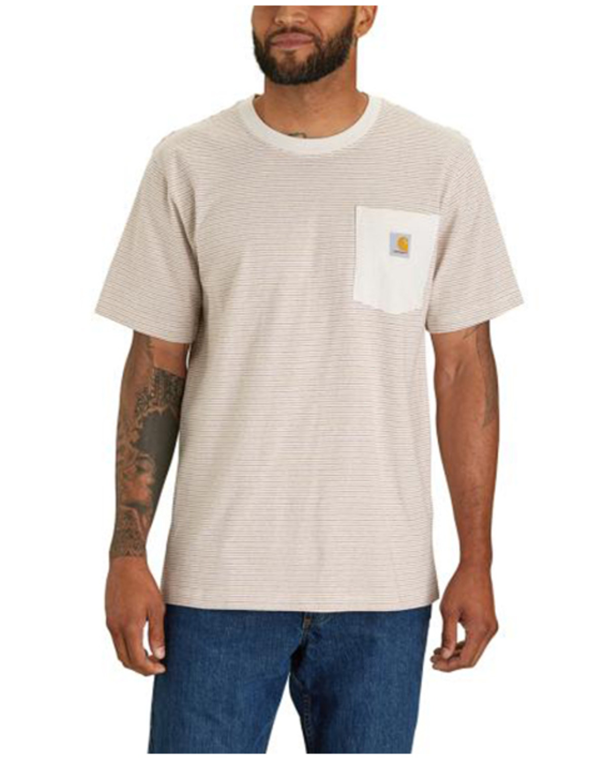 Carhartt Men's Striped Print Relaxed Fit Heavyweight Short Sleeve Pocket T-Shirt