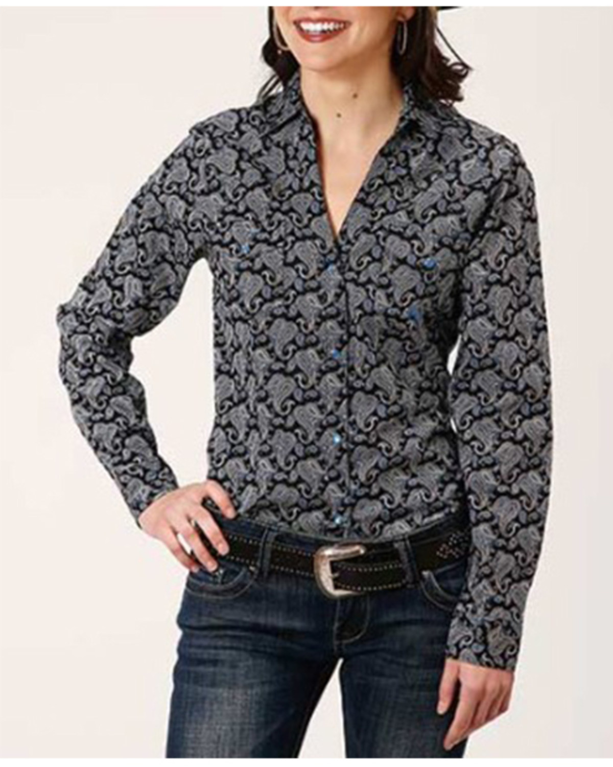 Roper Women's Paisley Print Long Sleeve Pearl Snap Western Shirt