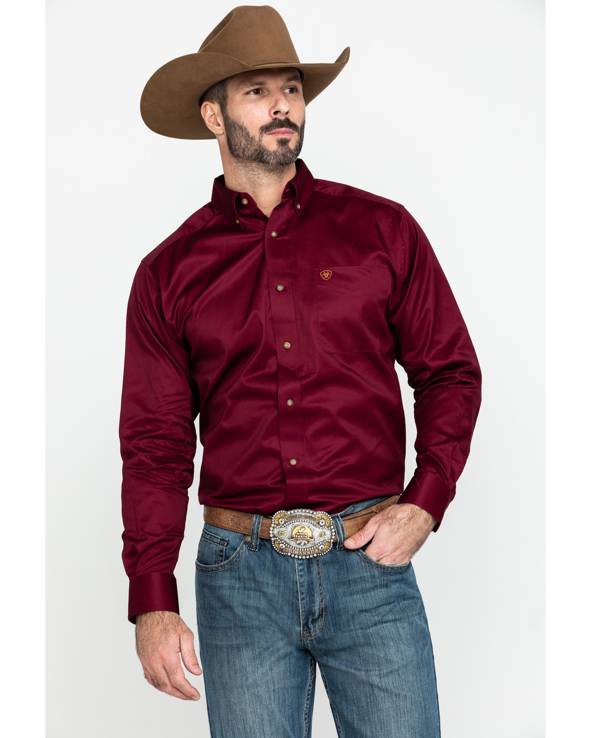 Ariat Men's Burgundy Solid Twill Long Sleeve Western Shirt - Big & Tall