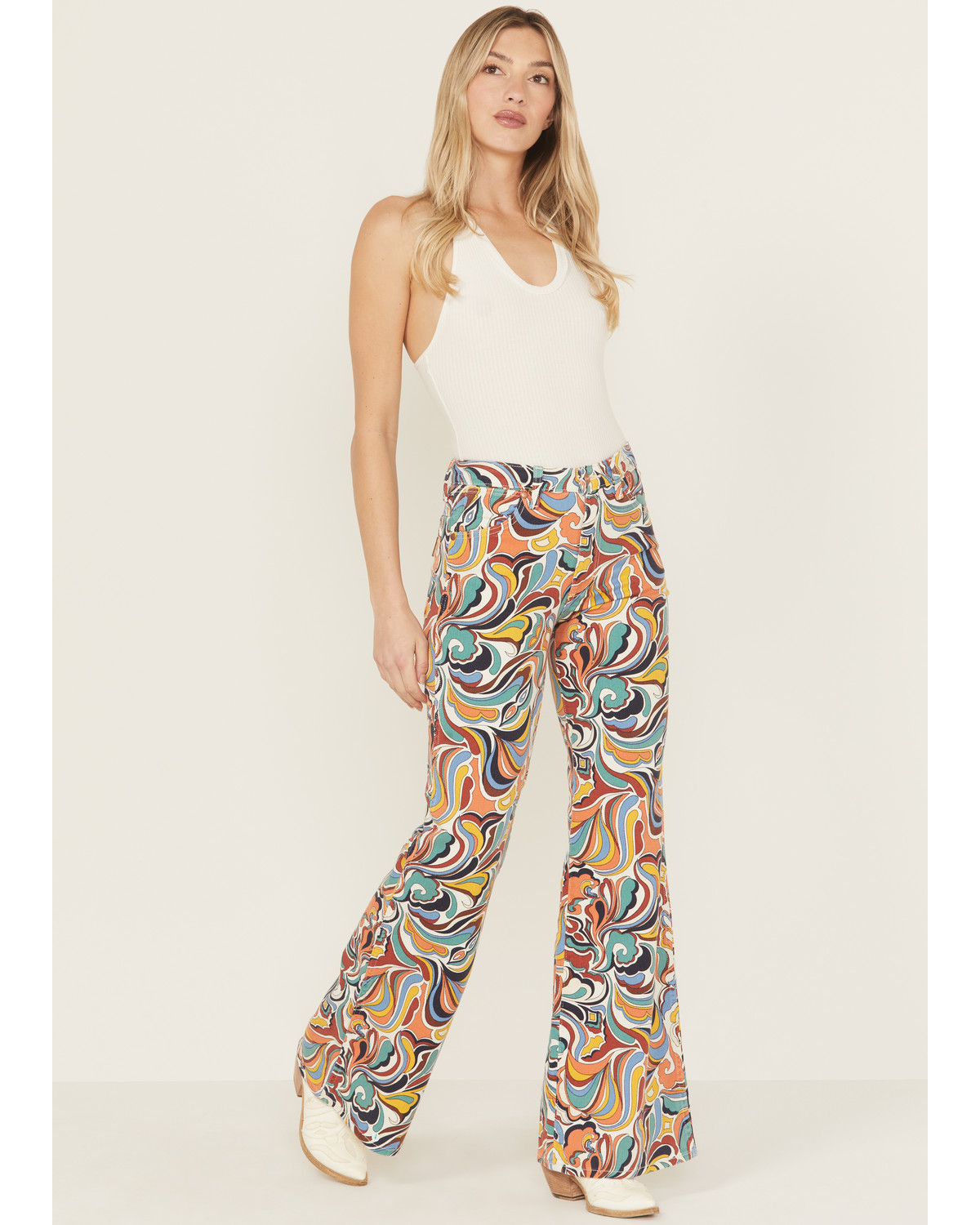 Wrangler Women's Latigo Printed High Rise Heritage Flare Stretch Denim Jeans