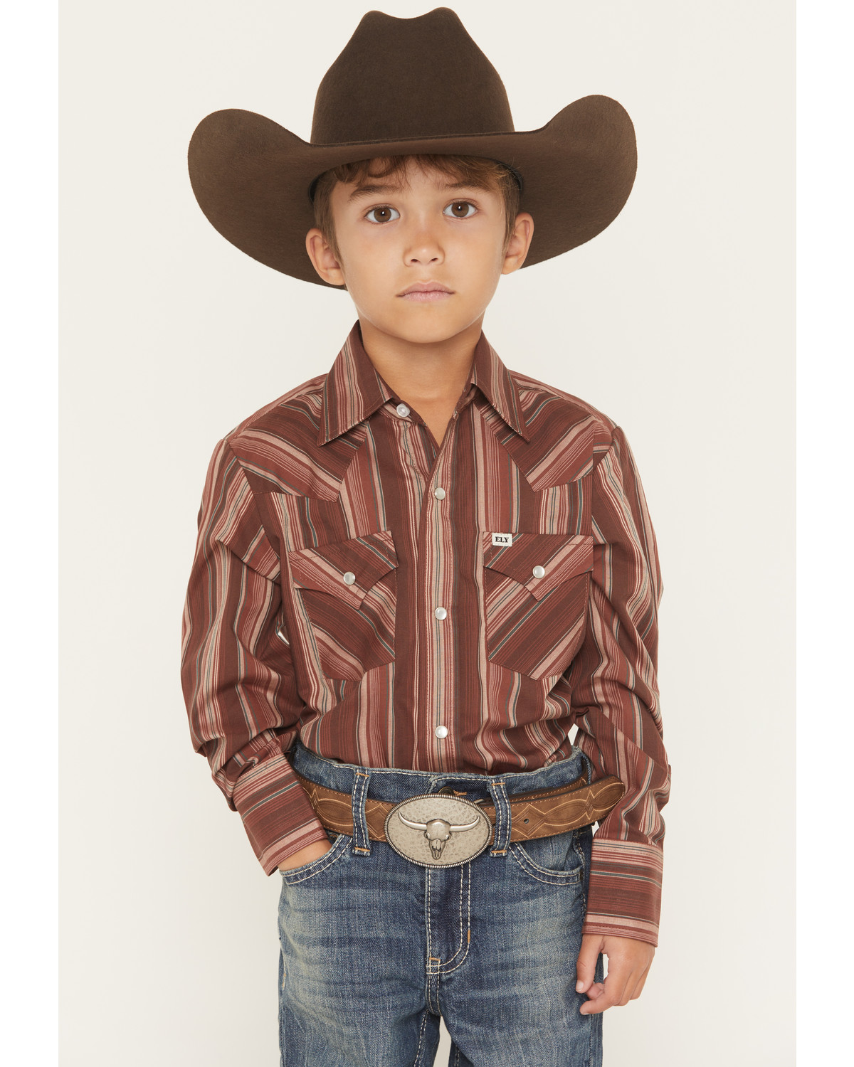 Ely Walker Boys' Striped Long Sleeve Pearl Snap Western Shirt