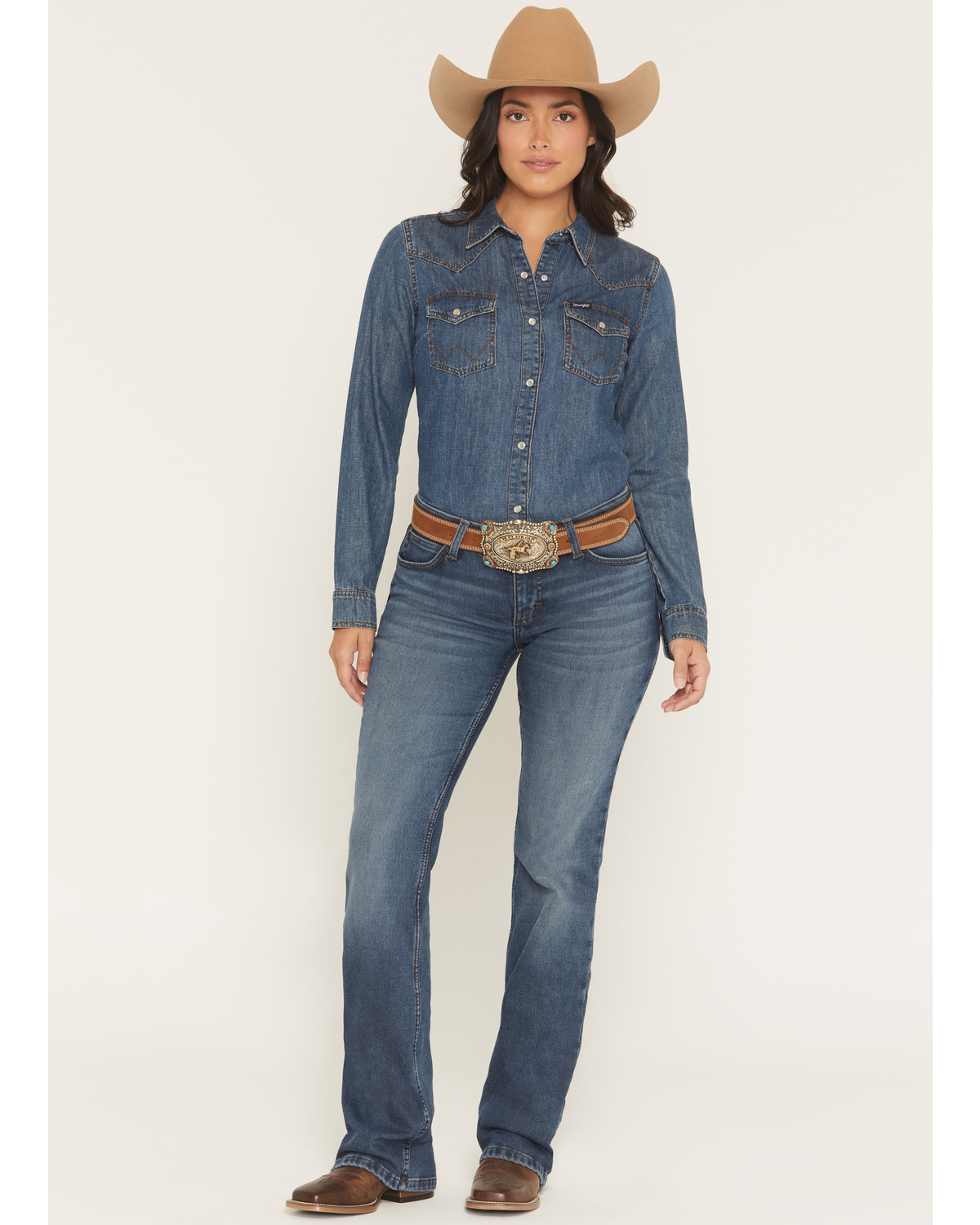 Wrangler Retro Women's Mae Dark Wash Mid Rise Lined Bootcut Stretch Denim Jeans