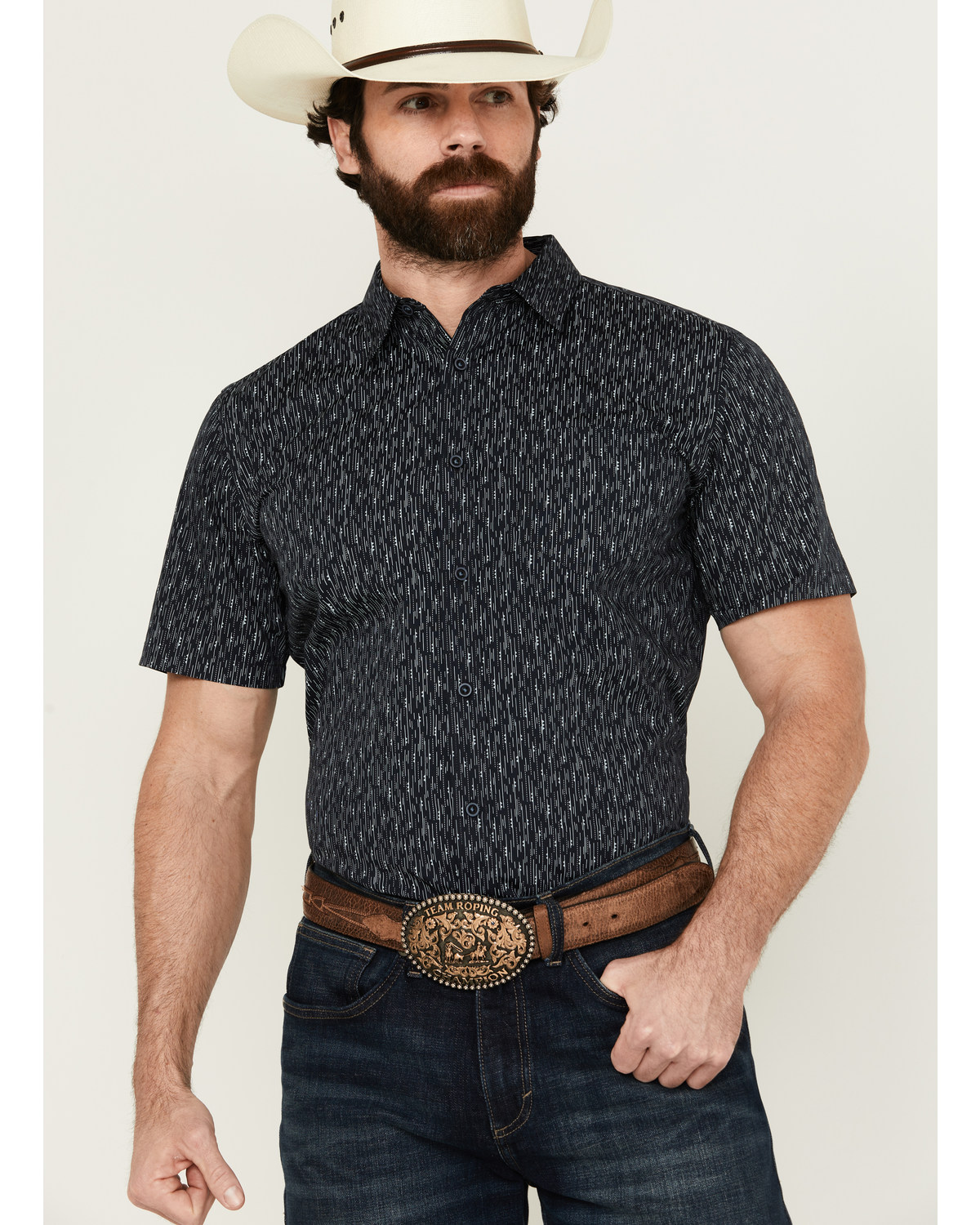 Gibson Men's Space Dot Geo Print Short Sleeve Button-Down Western Shirt