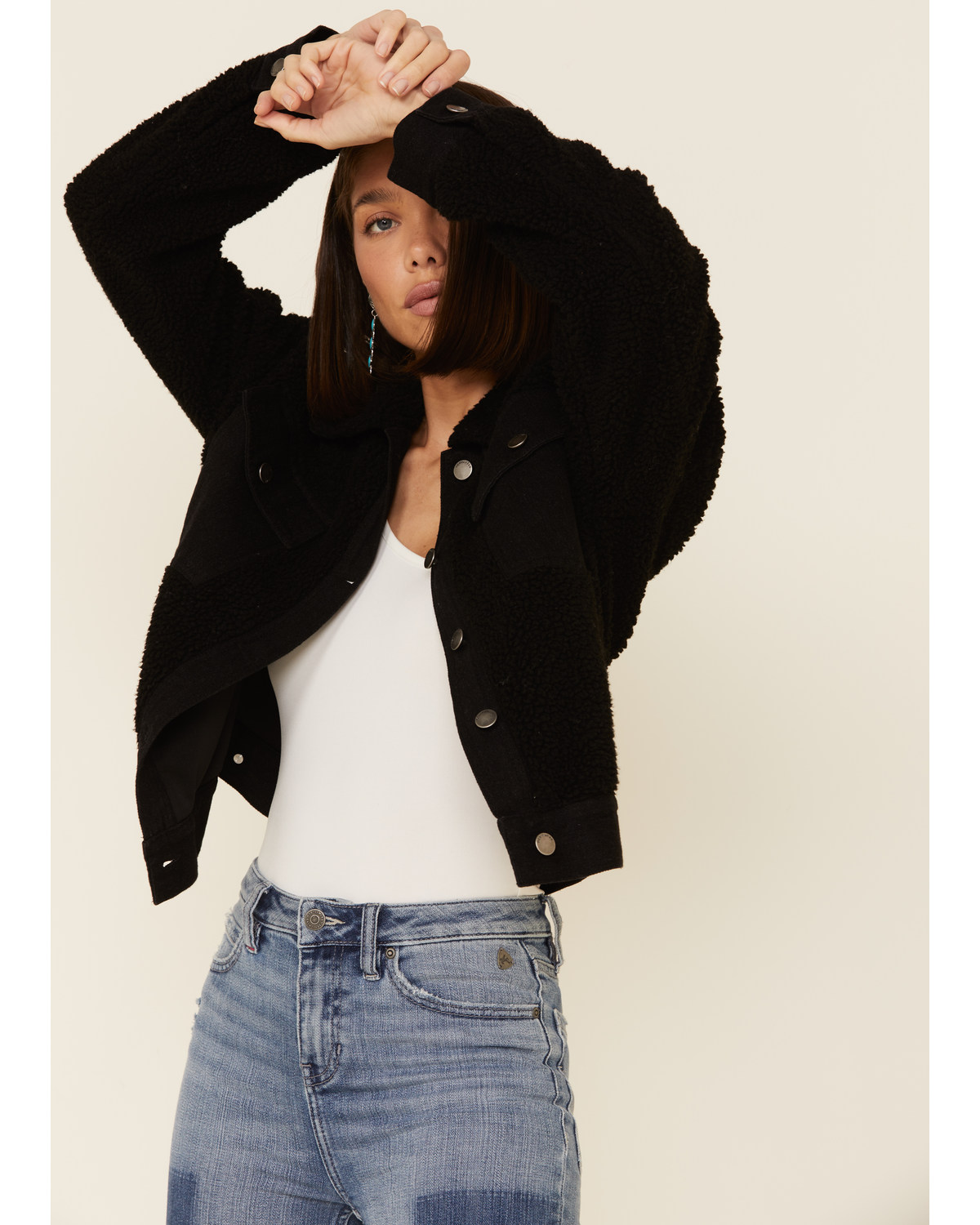 sherpa denim jacket womens black