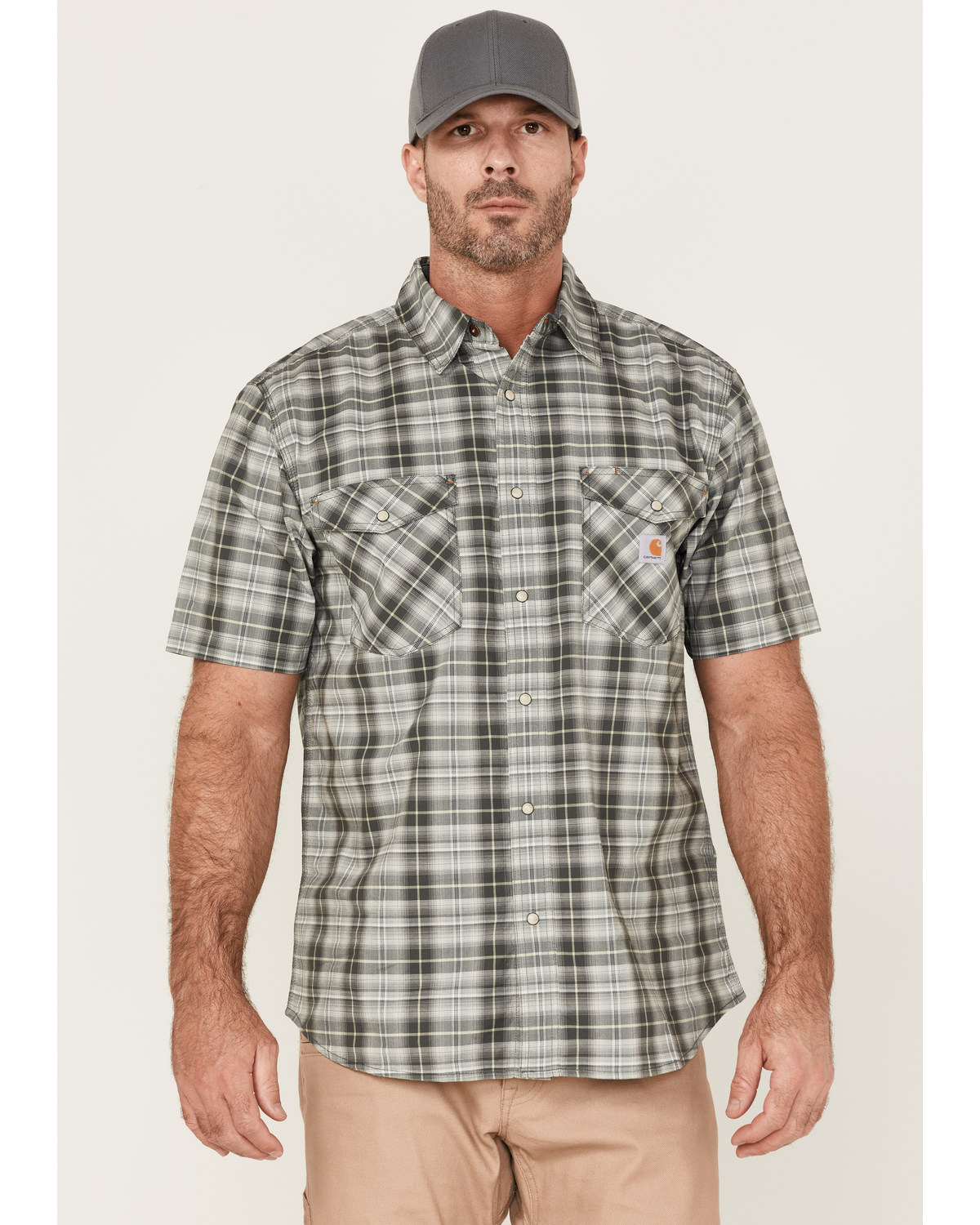 Carhartt Men's Rugged Flex Relaxed Fit Short Sleeve Snap Plaid Shirt