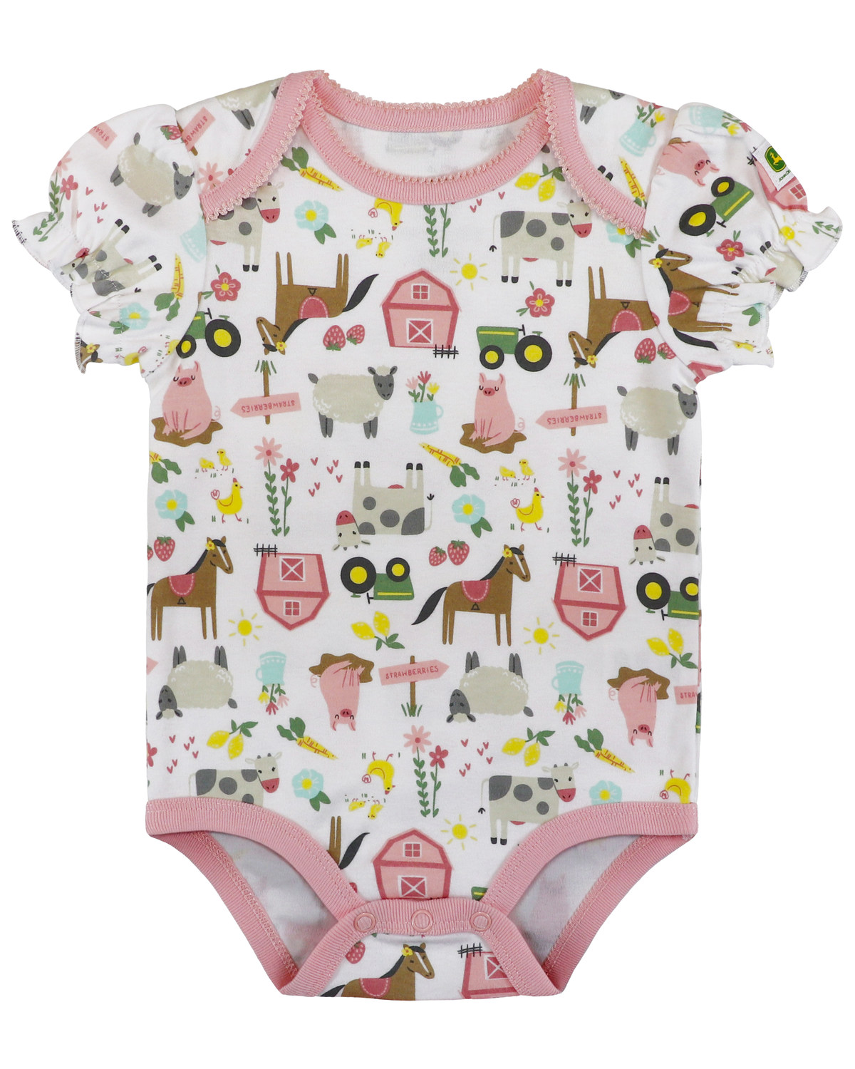 John Deere Infant Girls' Farm Graphic Print Ruffled Short Sleeve Onesie