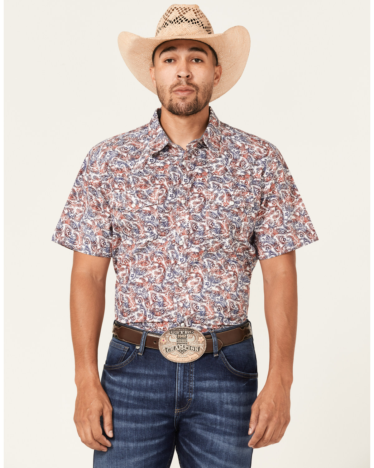 Cody James Men's Ecstatic Paisley Print Short Sleeve Snap Western Shirt