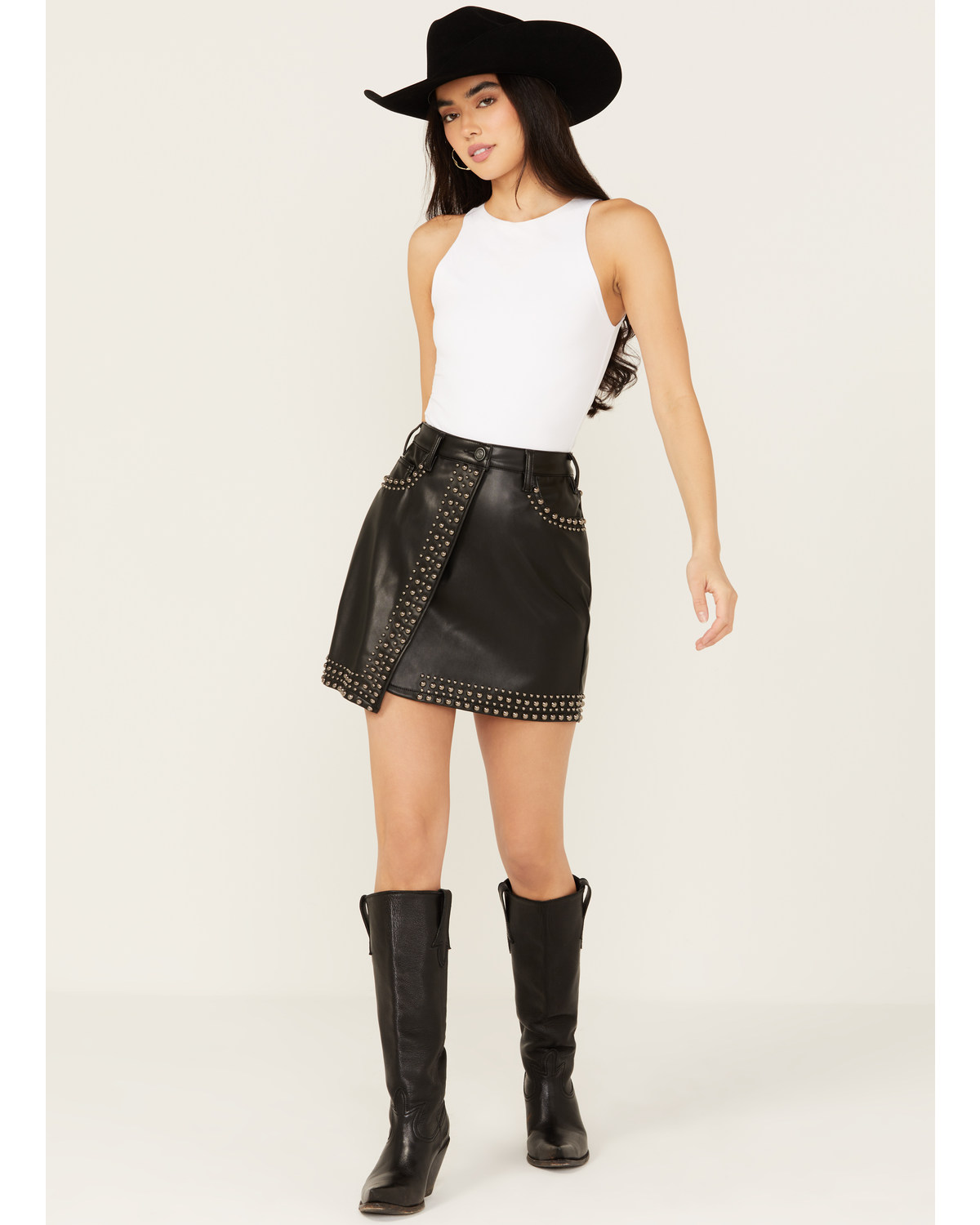 Rock & Roll Denim Women's Faux Leather Studded Mini Skirt