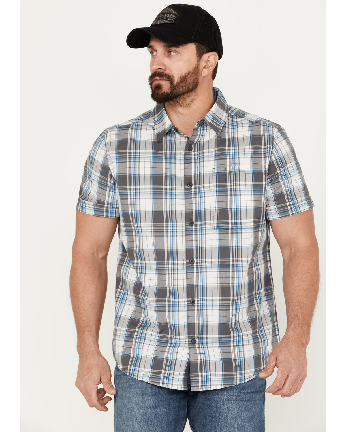 Brothers and Sons Men's Wagoner Plaid Print Short Sleeve Button-Down Western Shirt