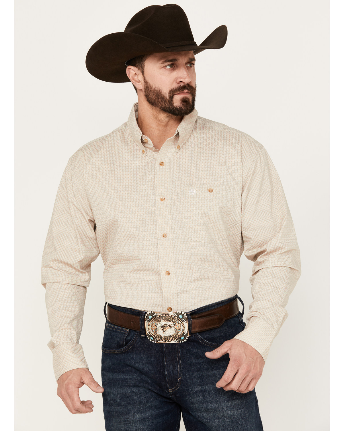 Wrangler Men's Geo Print Long Sleeve Button-Down Western Shirt