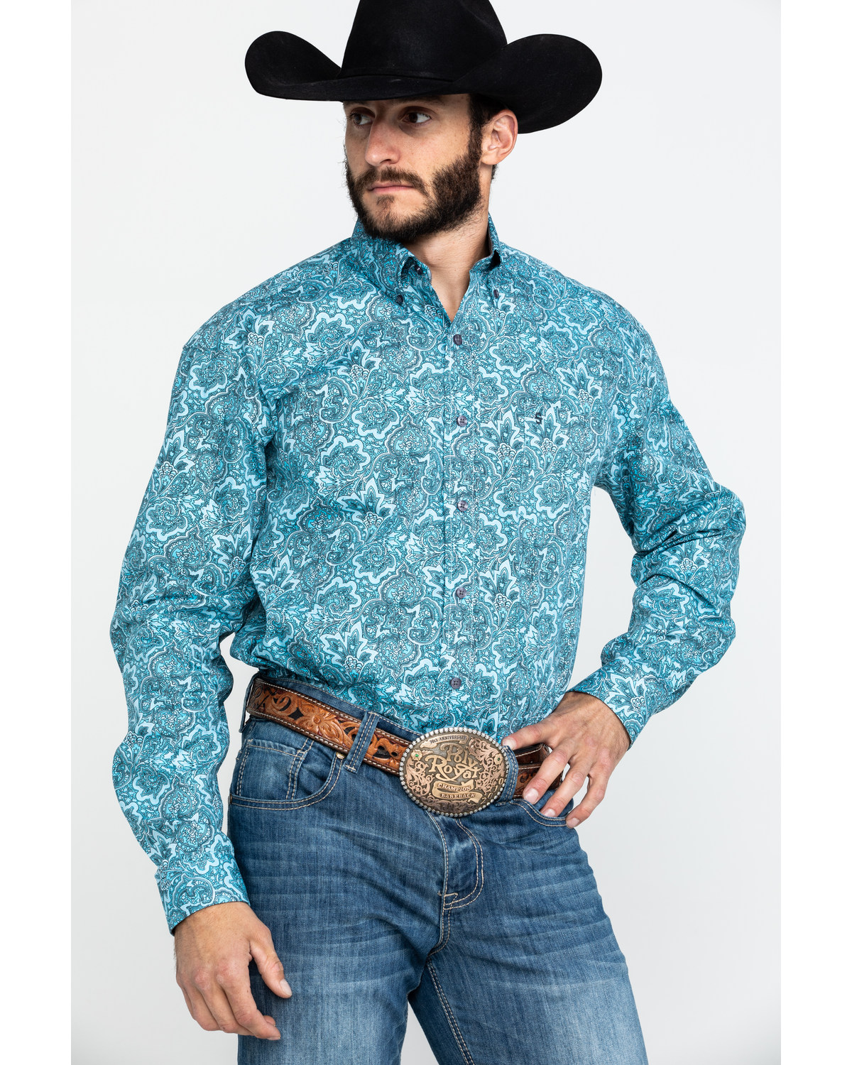 Blue paisley button up Clearance