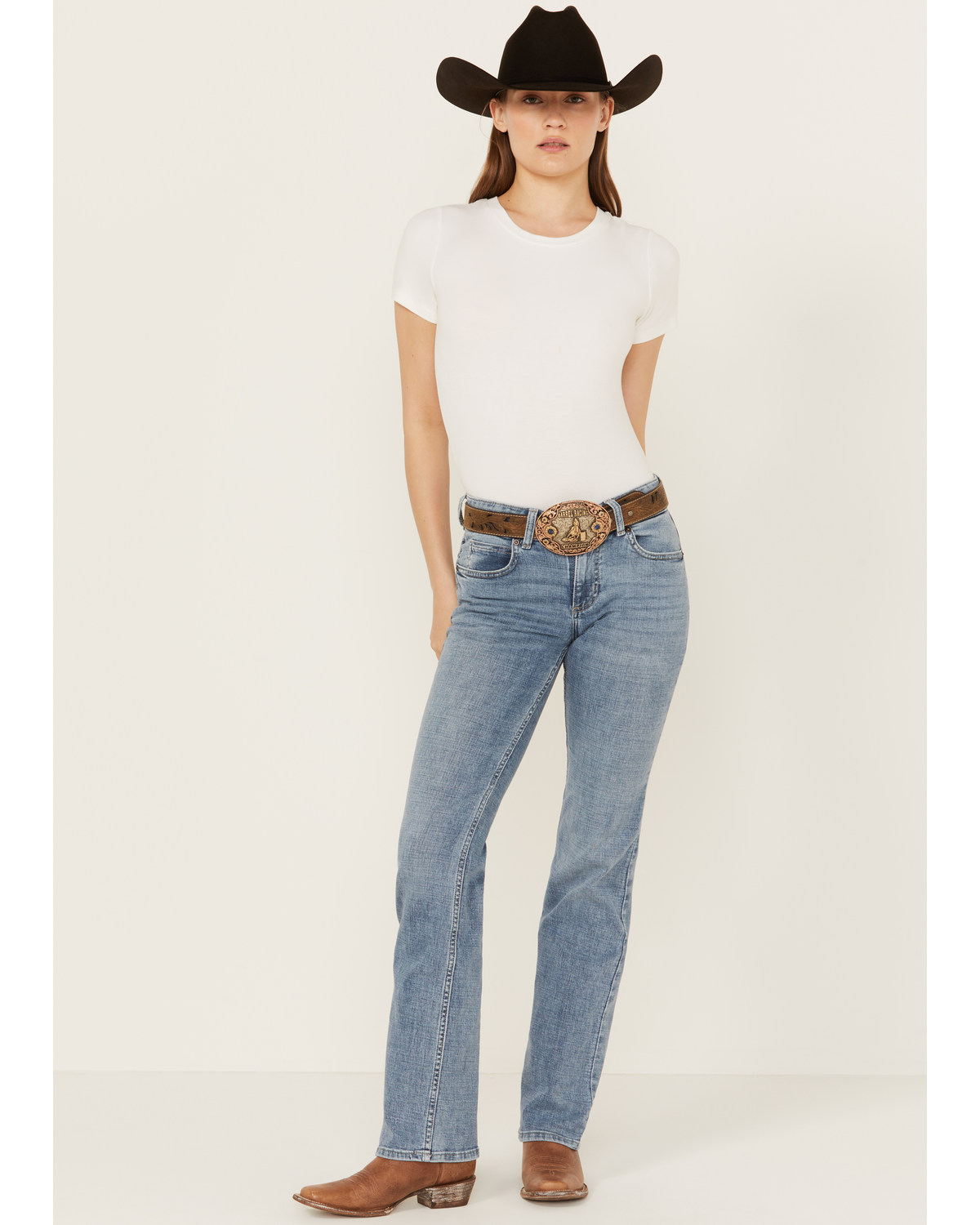 Wrangler Women's Essential Jayne Dark Wash Mid Rise Straight Stretch Denim Jeans