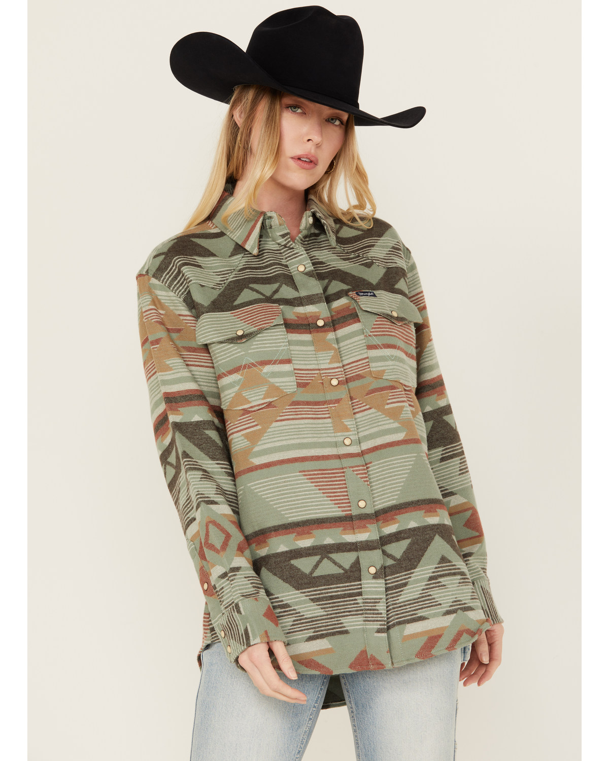 Wrangler long sleeve pearl snap hot sale
