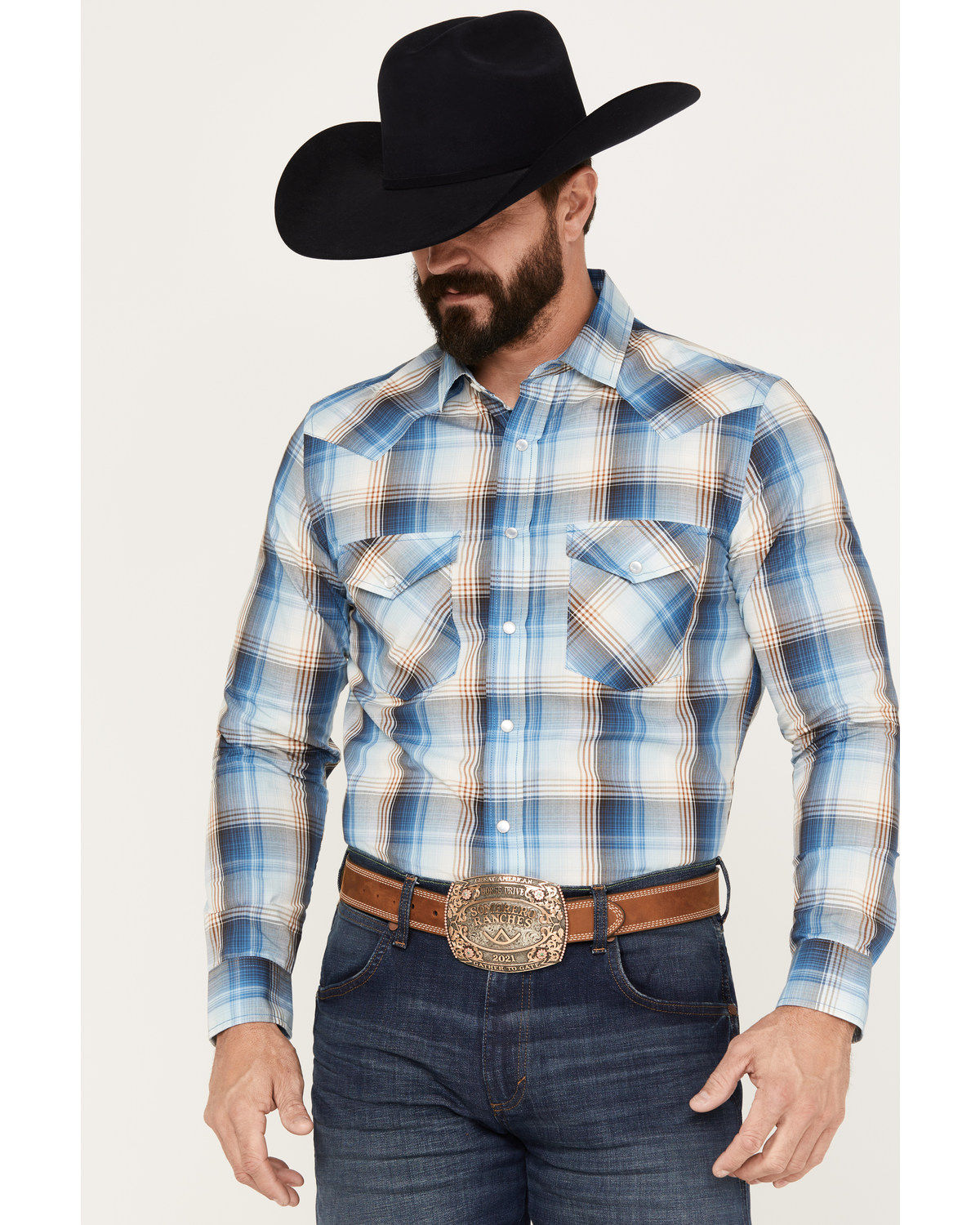 Pendleton Men's Frontier Plaid Long Sleeve Pearl Snap Western Shirt