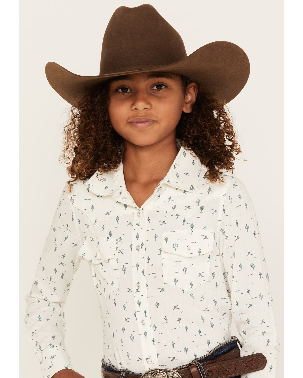 Shyanne Girls' Cactus Print Long Sleeve Western Button-Down Shirt